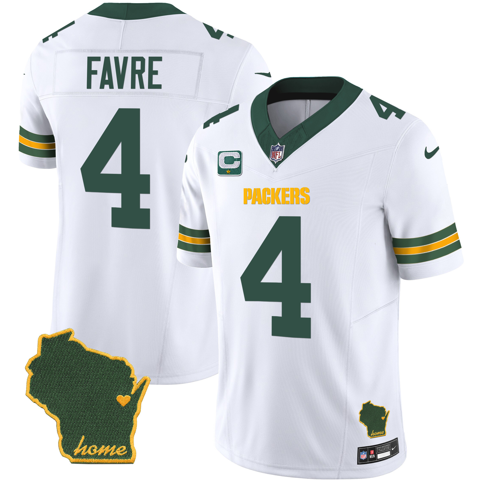 Brett Favre Men's Green Bay Packers Home Patch Vapor White Jersey - All Stitched