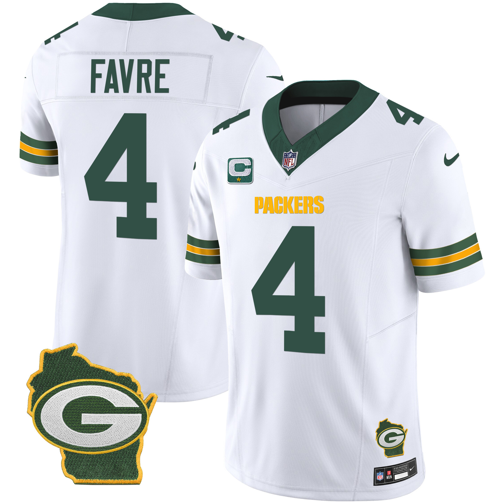Brett Favre Men's Green Bay Packers Home Patch Vapor White Jersey - All Stitched