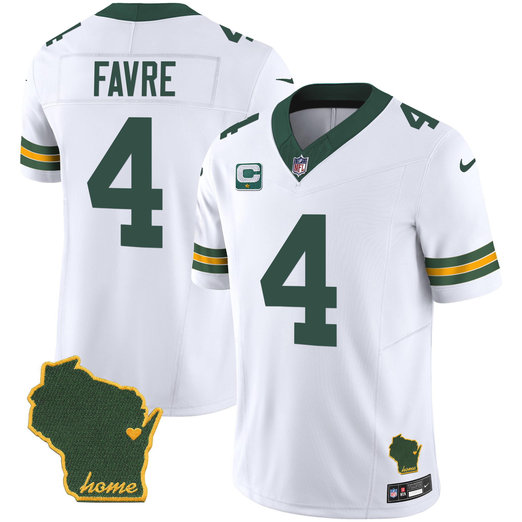 Brett Favre Men's Green Bay Packers Home Patch Vapor White Jersey - All Stitched