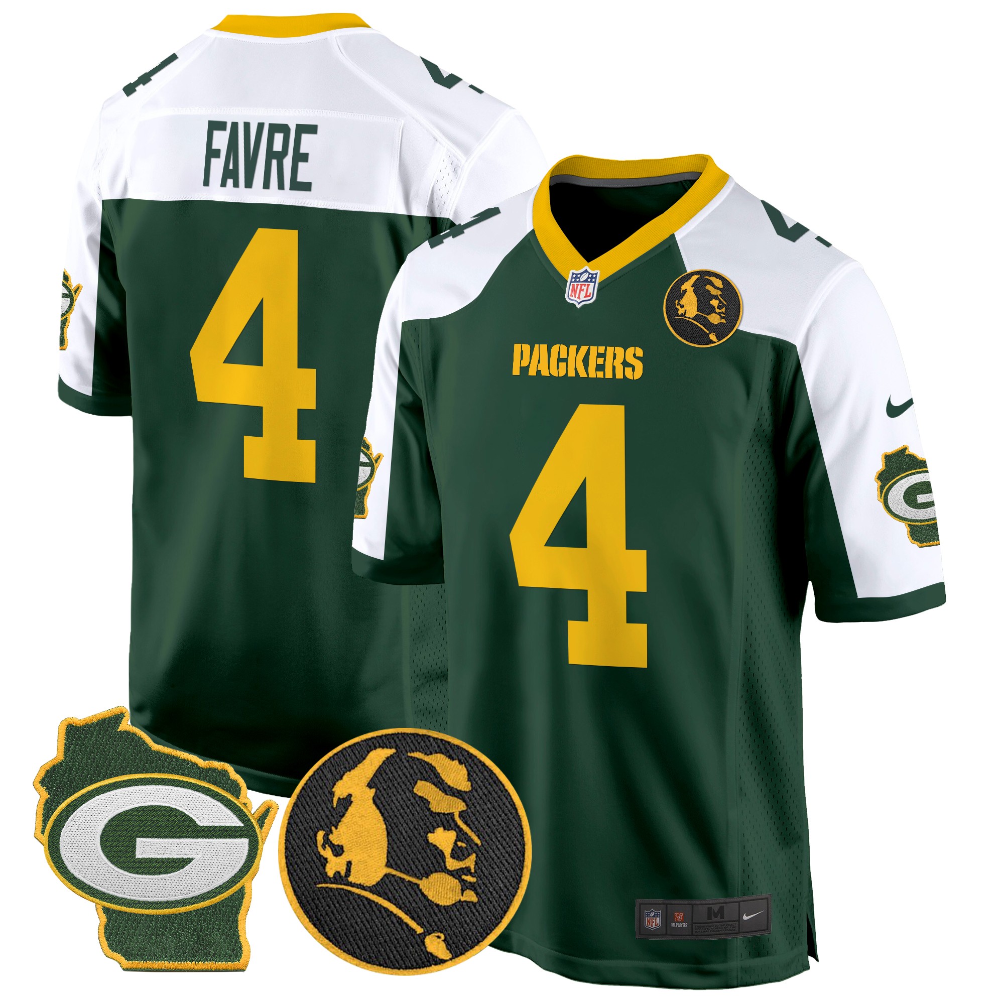 Brett Favre Men's Green Bay Packers John Madden & Home Patch Game Green Alternate Jersey - All Stitched