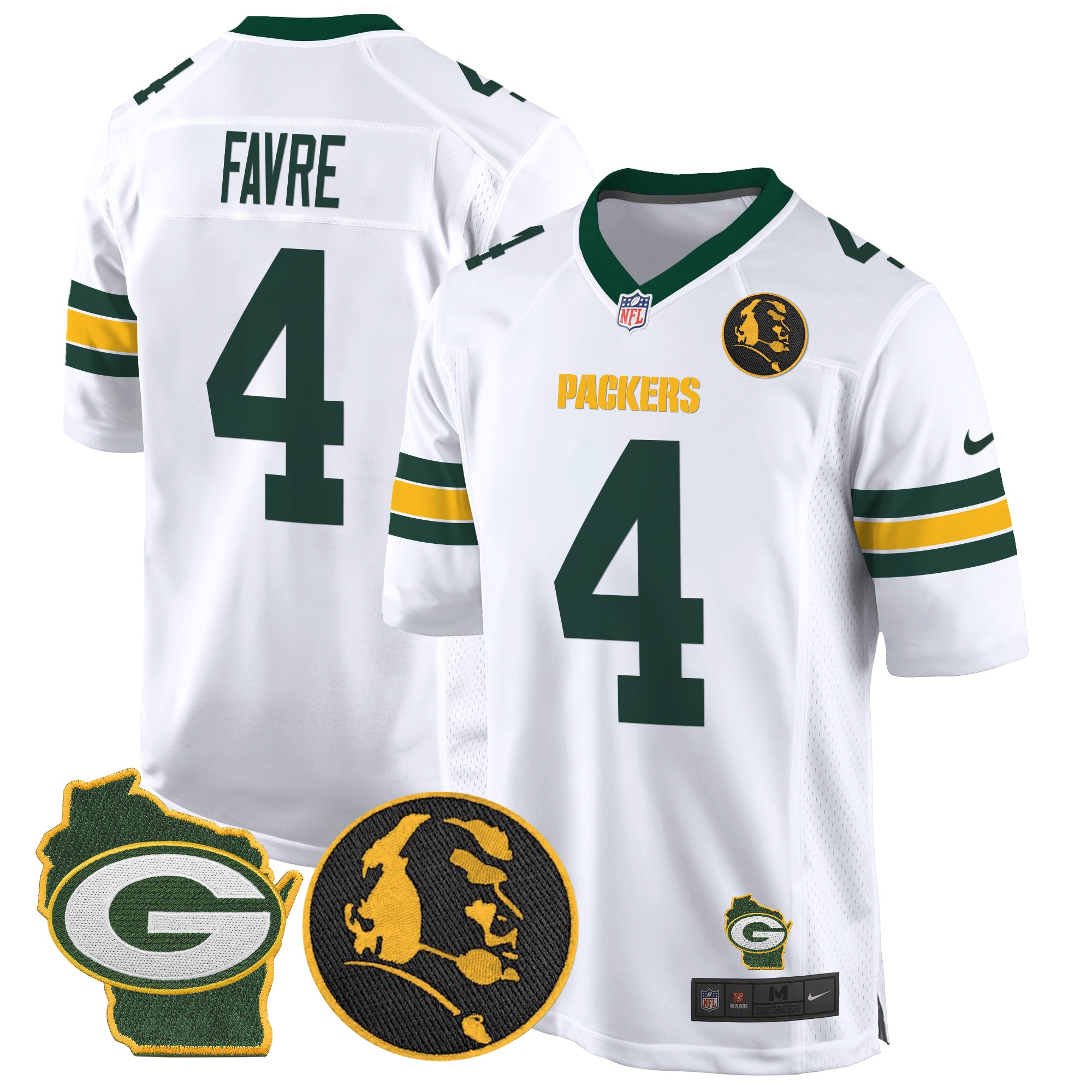 Brett Favre Men's Green Bay Packers John Madden & Home Patch Game White Jersey - All Stitched