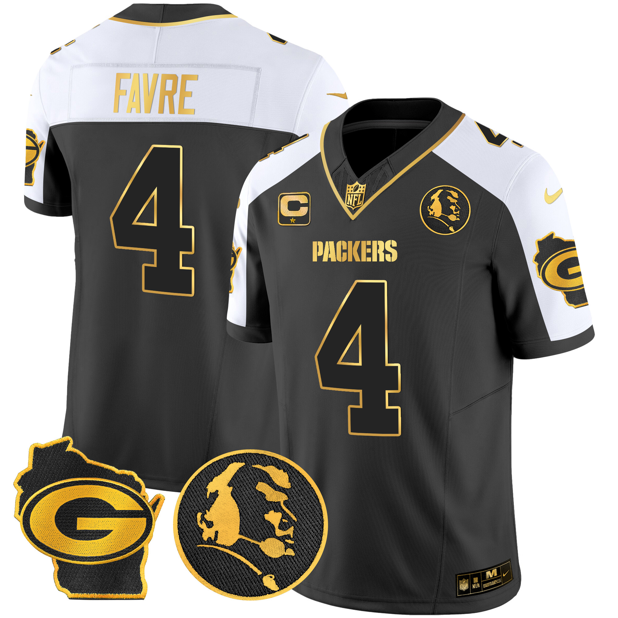 Brett Favre Men's Green Bay Packers John Madden & Home Patch Gold Vapor Limited Alternate Jersey - All Stitched