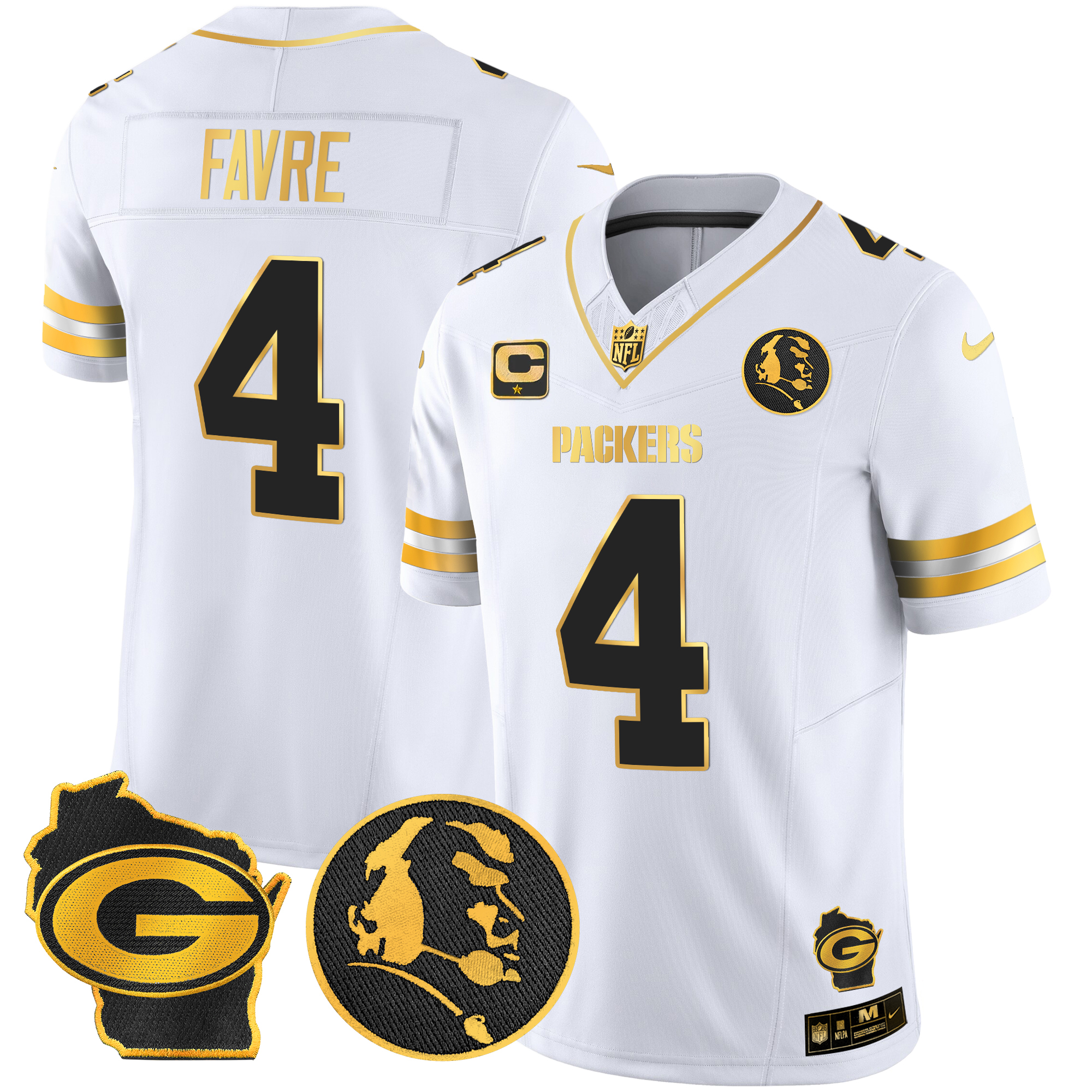 Brett Favre Men's Green Bay Packers John Madden & Home Patch Gold Vapor Limited White Gold Jersey - All Stitched