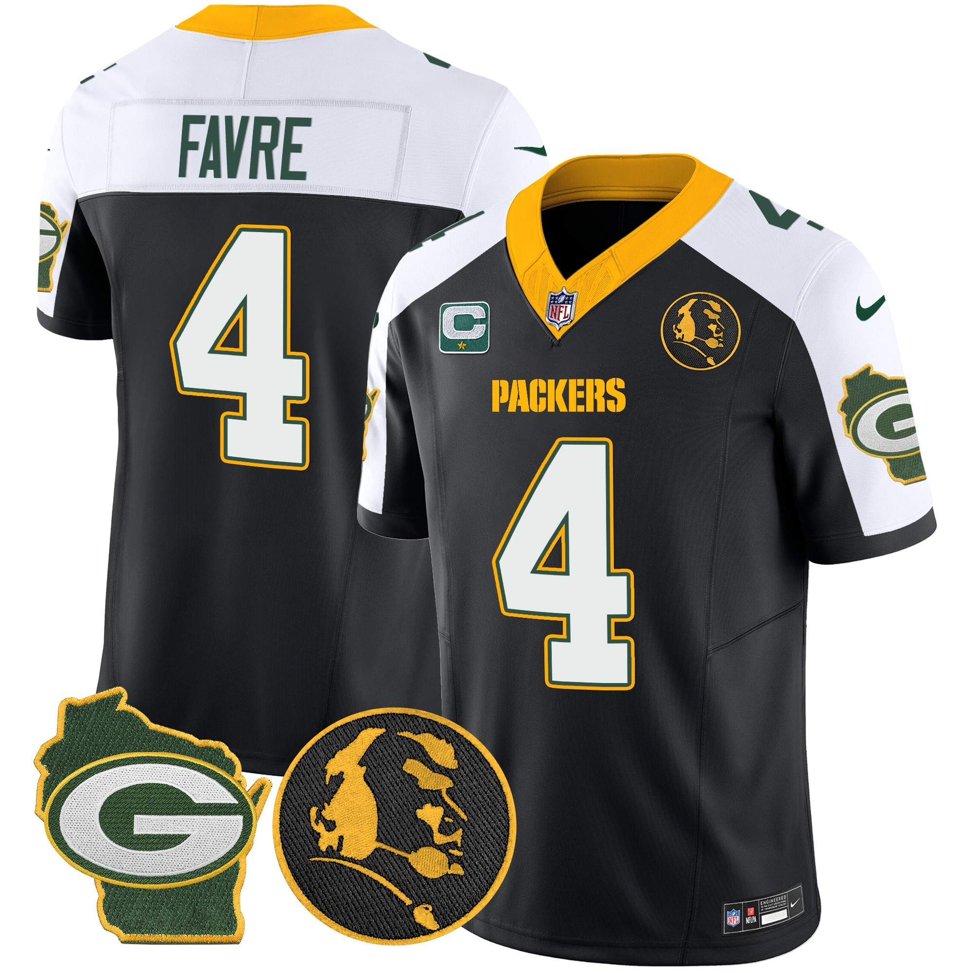 Brett Favre Men's Green Bay Packers John Madden & Home Patch Vapor Limited Black Alternate Jersey - All Stitched