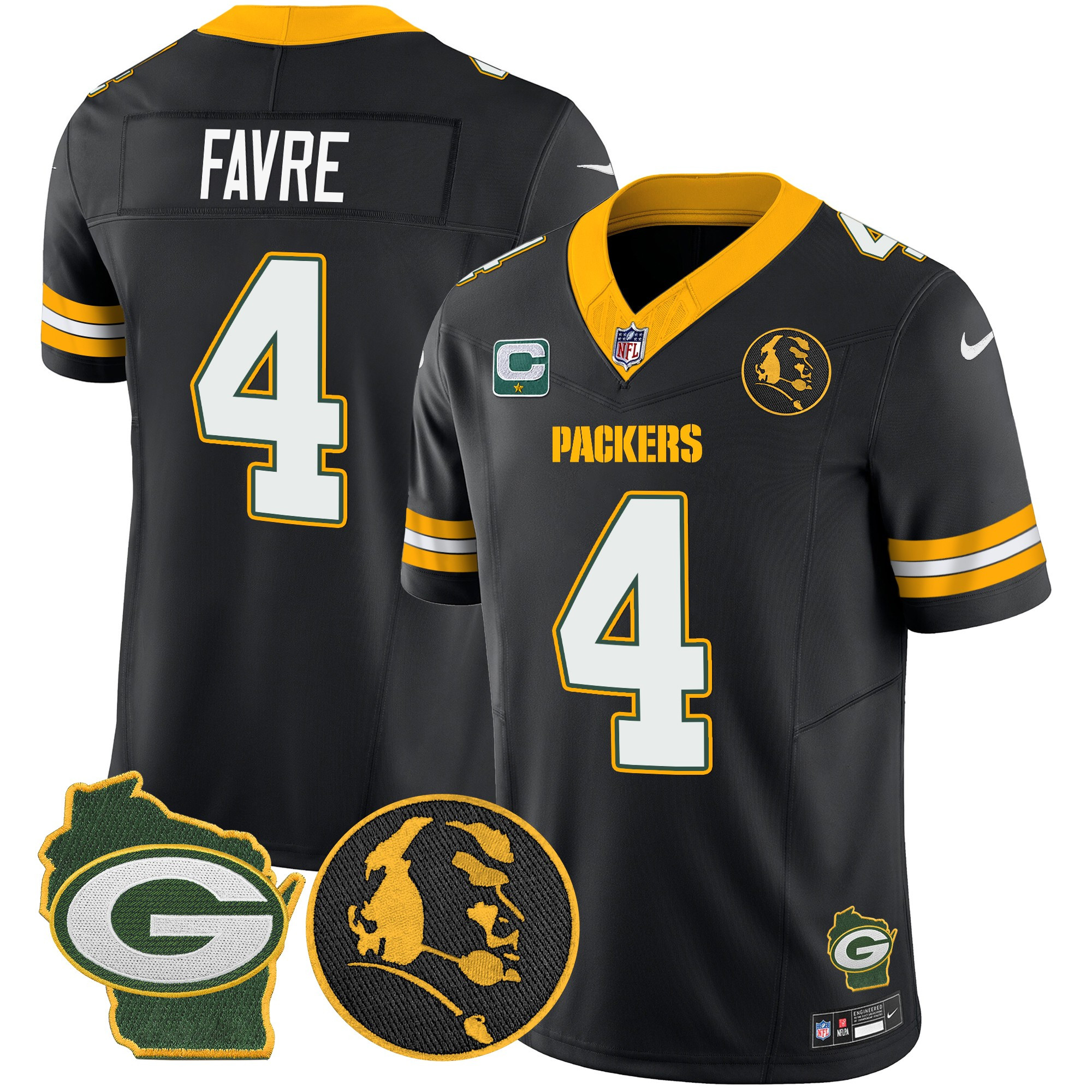 Brett Favre Men's Green Bay Packers John Madden & Home Patch Vapor Limited Black Jersey - All Stitched