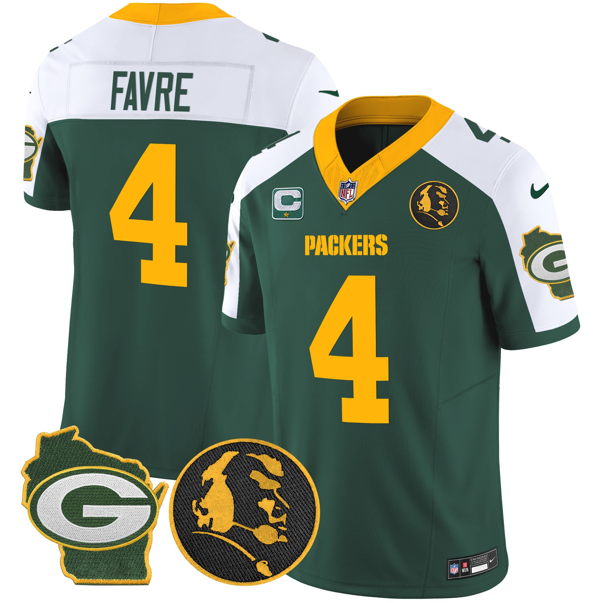Brett Favre Men's Green Bay Packers John Madden & Home Patch Vapor Limited Green Alternate Jersey - All Stitched