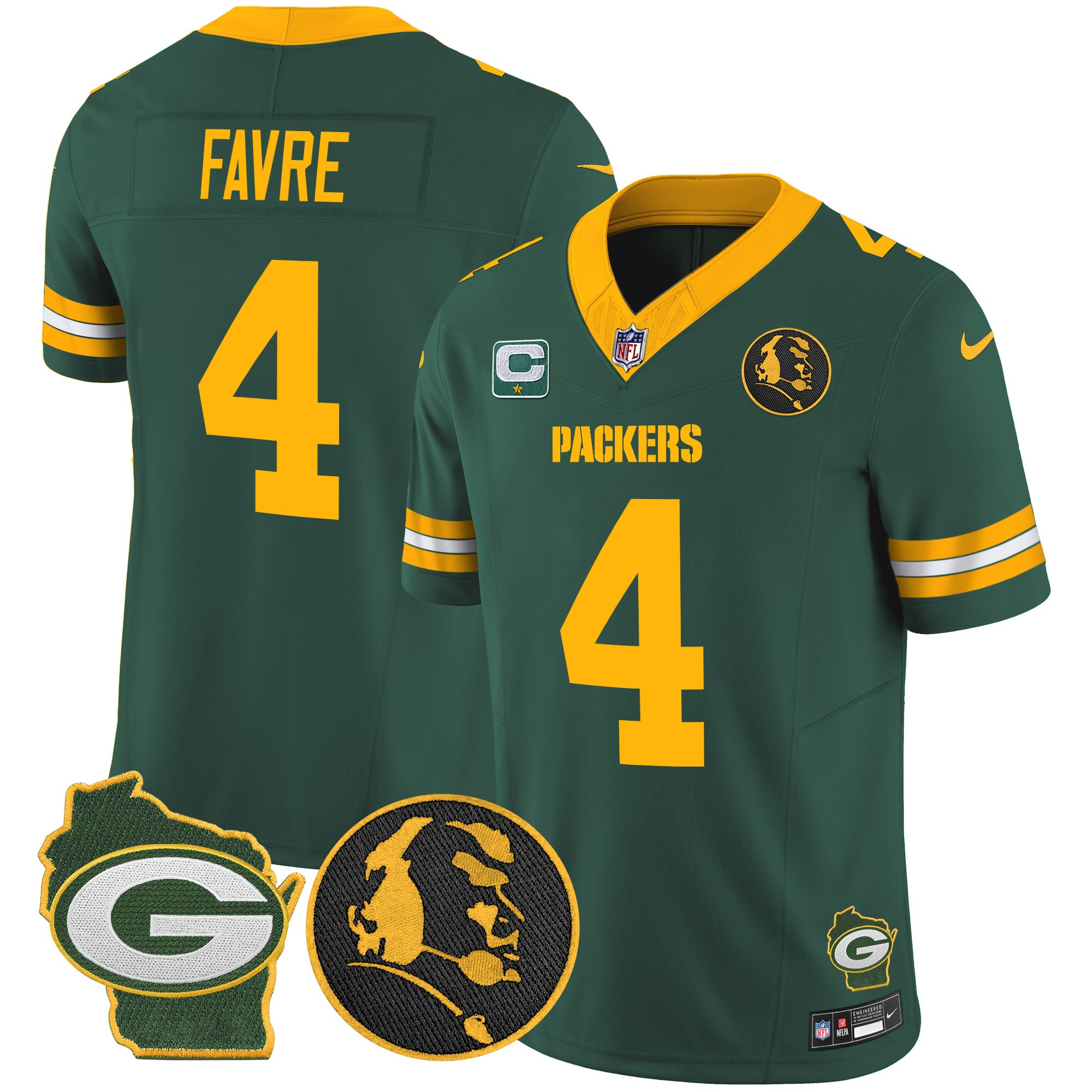 Brett Favre Men's Green Bay Packers John Madden & Home Patch Vapor Limited Green Jersey - All Stitched
