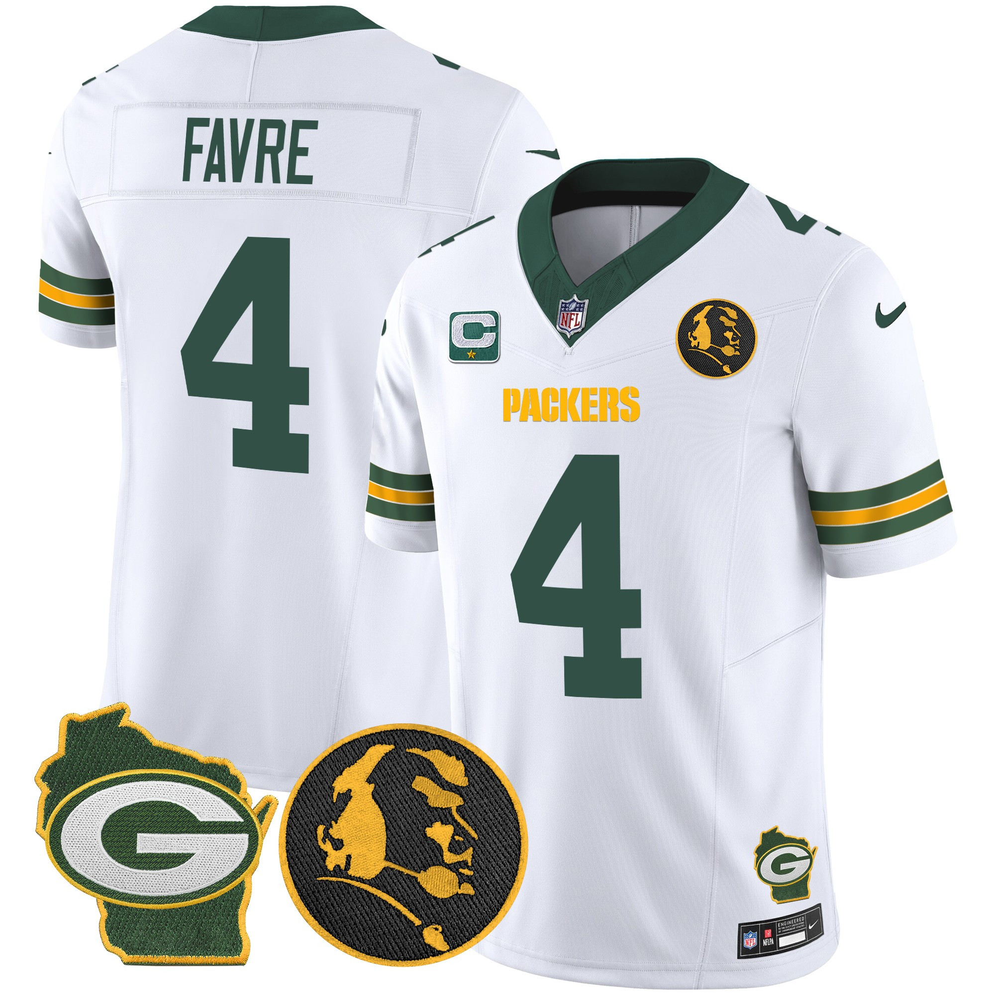 Brett Favre Men's Green Bay Packers John Madden & Home Patch Vapor Limited White Jersey - All Stitched