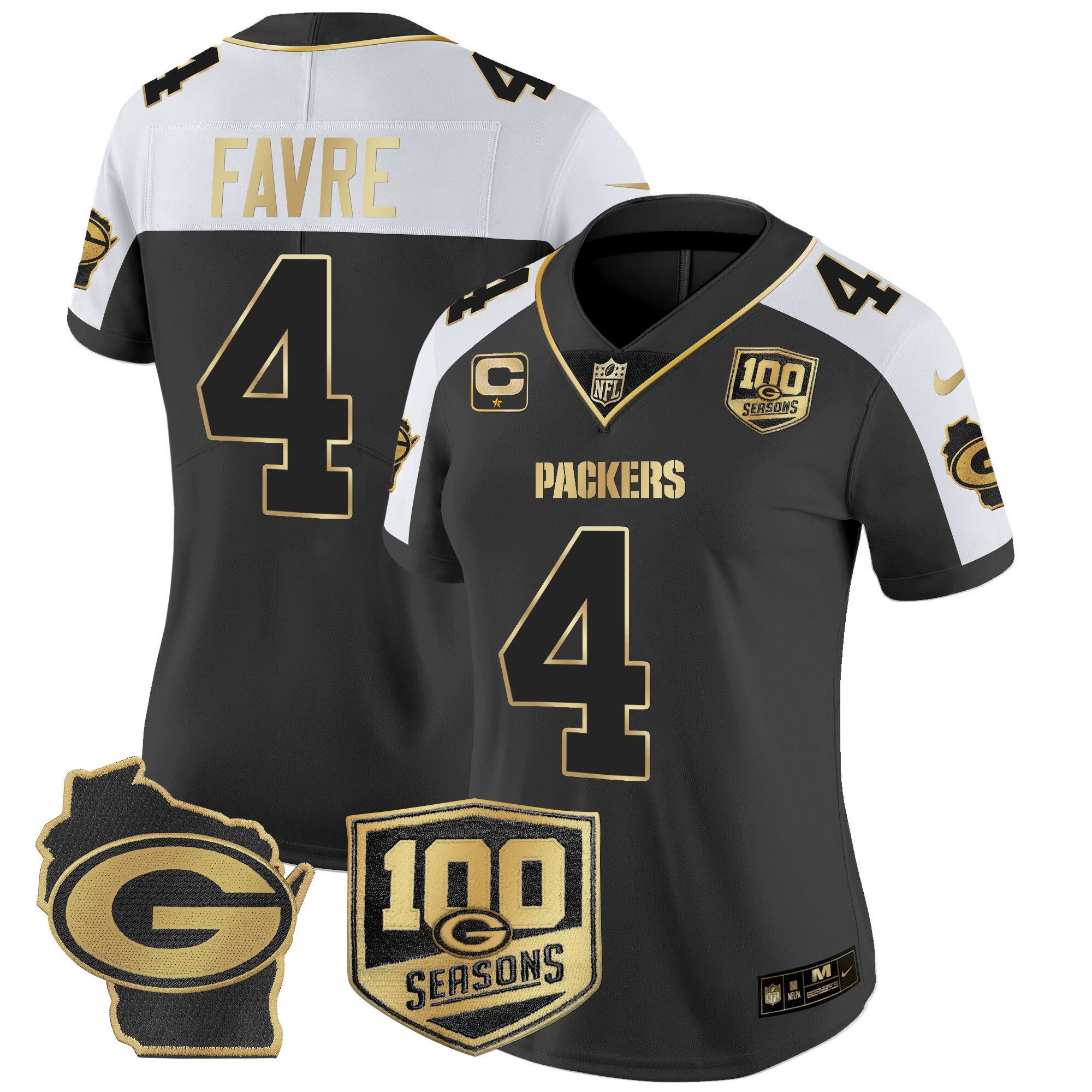 Brett Favre Women's Green Bay Packers 100th Season & Home Patch Gold Vapor Limited Jersey ÃƒÂ¢Ã¢â€šÂ¬Ã¢â‚¬Å“ All Stitched Alternate Jersey - All Stitched