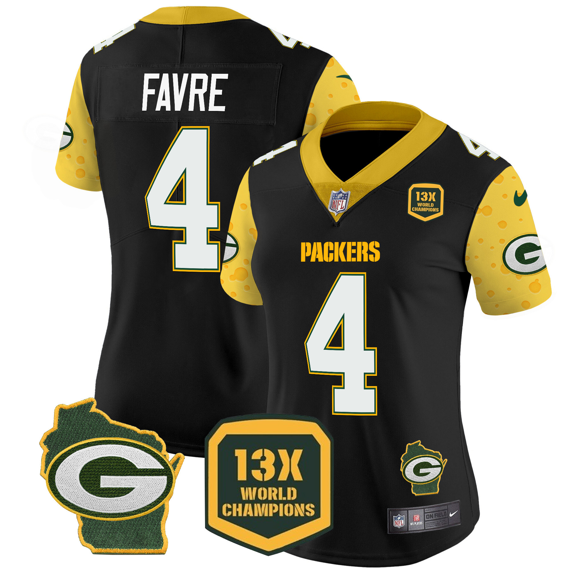 Brett Favre Women's Green Bay Packers Cheese Vapor Limited Jersey Ã¢â‚¬â€œ All Stitched Black Jersey - All Stitched