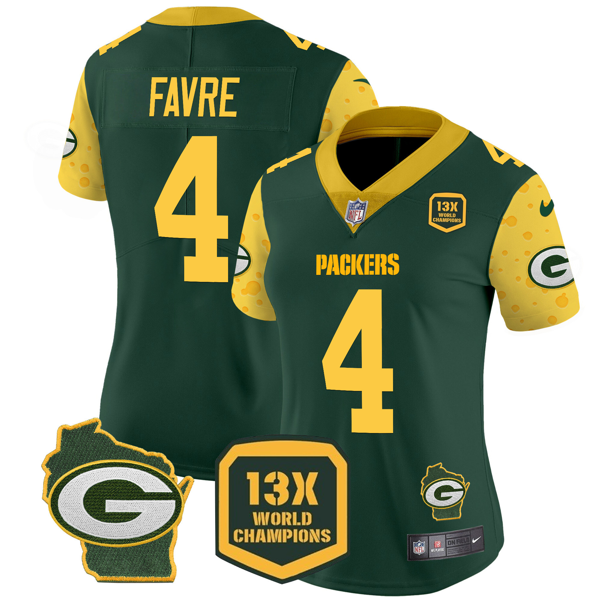 Brett Favre Women's Green Bay Packers Cheese Vapor Limited Jersey Ã¢â‚¬â€œ All Stitched Green Jersey - All Stitched