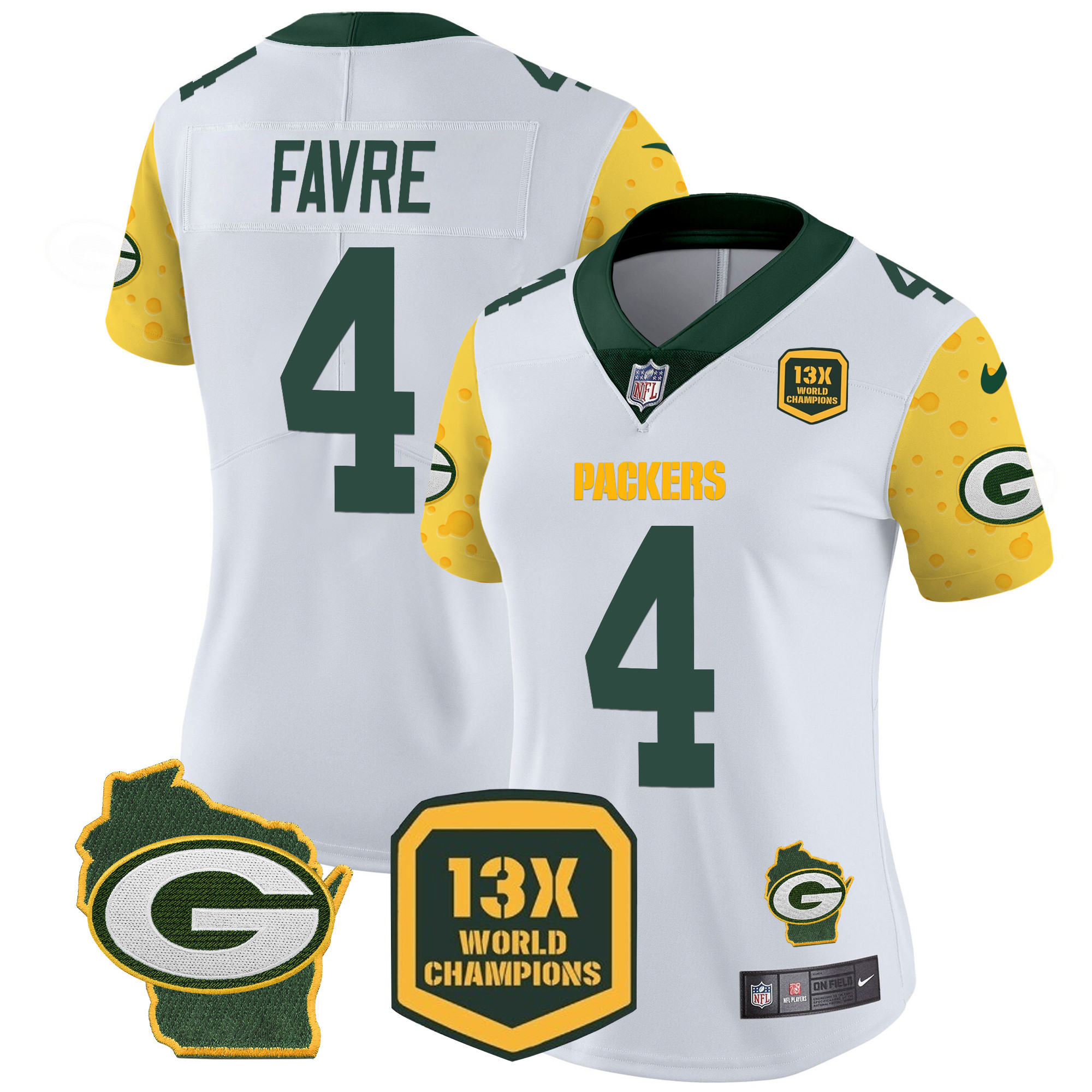 Brett Favre Women's Green Bay Packers Cheese Vapor Limited Jersey ÃƒÂ¢Ã¢â€šÂ¬Ã¢â‚¬Å“ All Stitched White Jersey - All Stitched