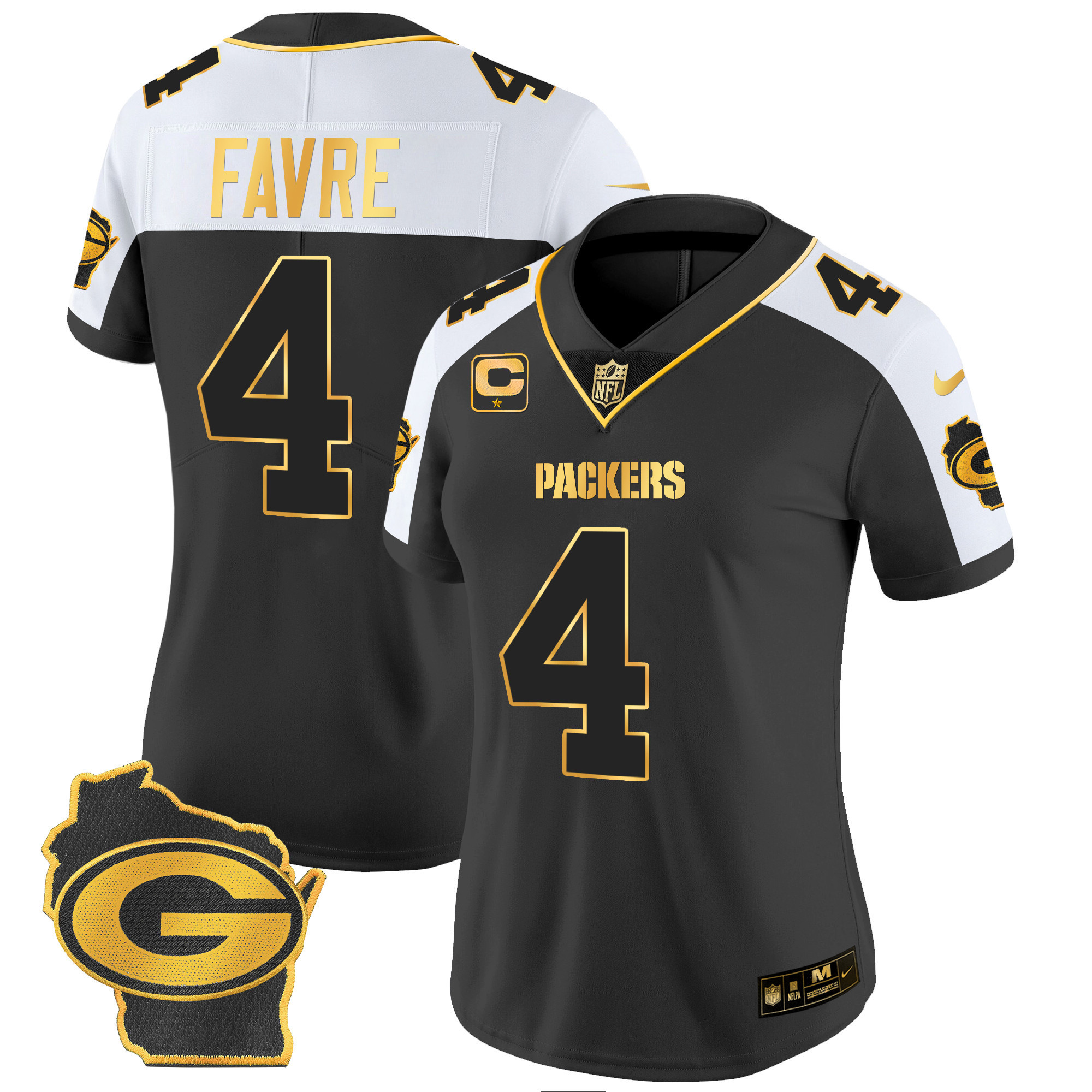 Brett Favre Women's Green Bay Packers Home Patch Gold Vapor Alternate Jersey - All Stitched