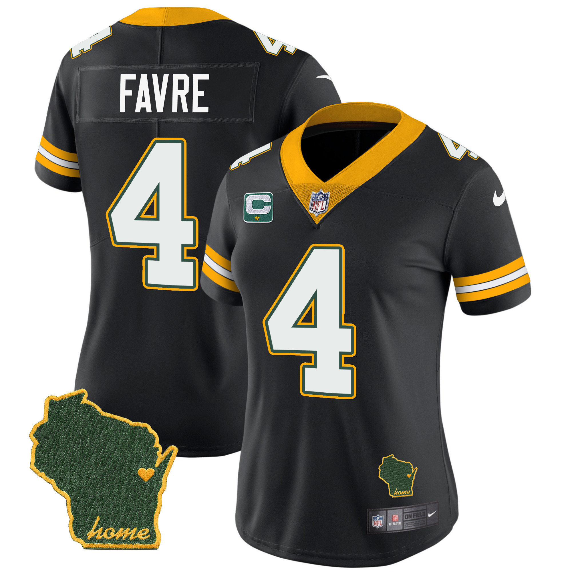 Brett Favre Women's Green Bay Packers Home Patch Vapor Black Jersey - All Stitched