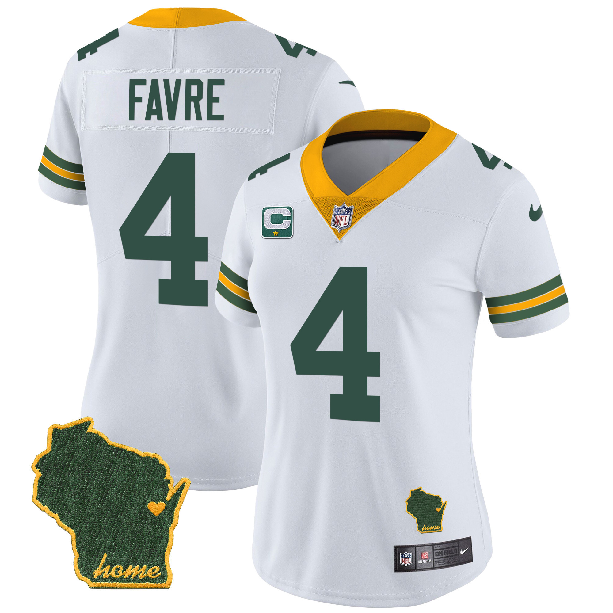 Brett Favre Women's Green Bay Packers Home Patch Vapor White Jersey - All Stitched