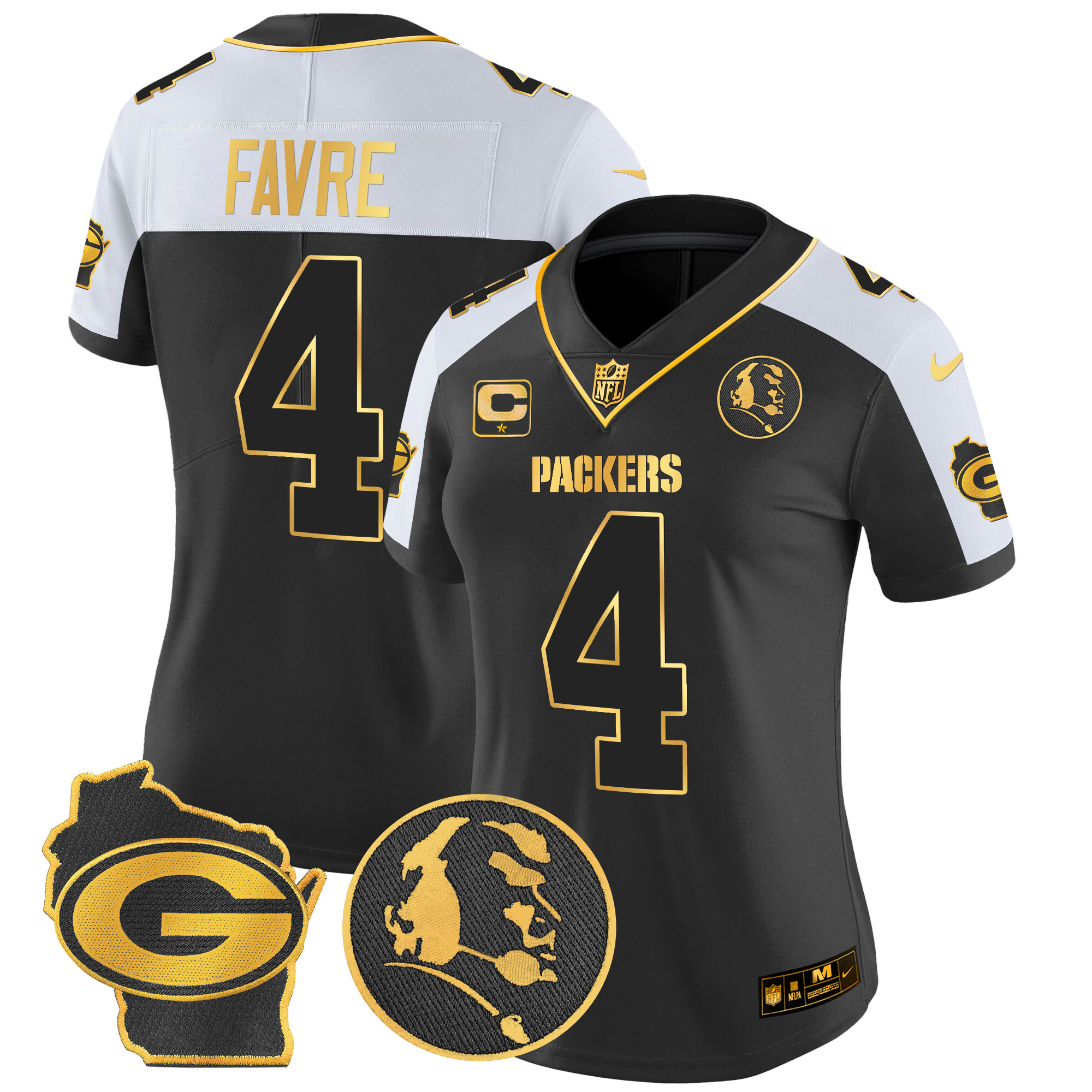 Brett Favre Women's Green Bay Packers John Madden & Home Patch Gold Vapor Limited Alternate Jersey - All Stitched