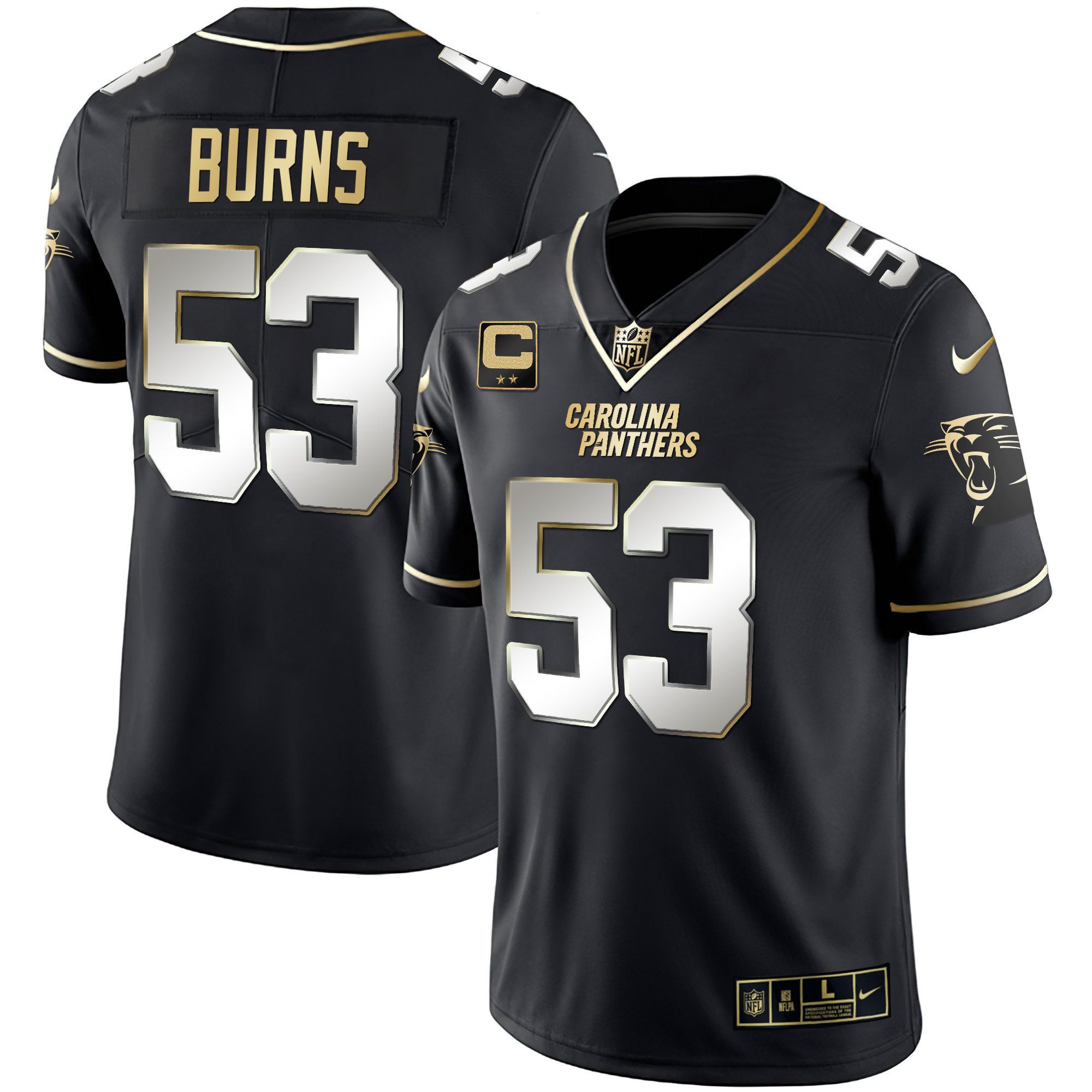 Brian Burns Men's Carolina Panthers Black Gold & White Gold Vapor Limited Black Limited Jersey - All Stitched