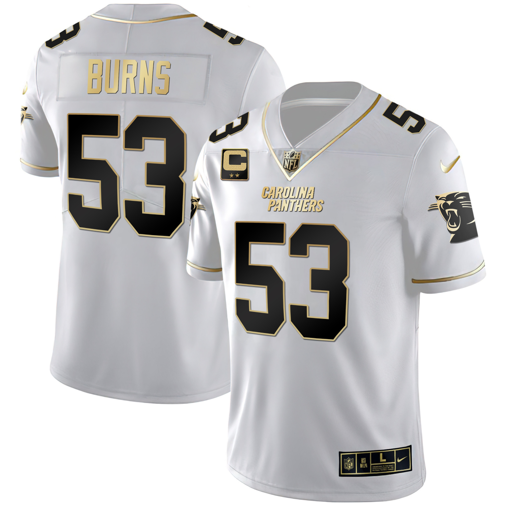 Brian Burns Men's Carolina Panthers Black Gold & White Gold Vapor Limited White Gold Jersey - All Stitched