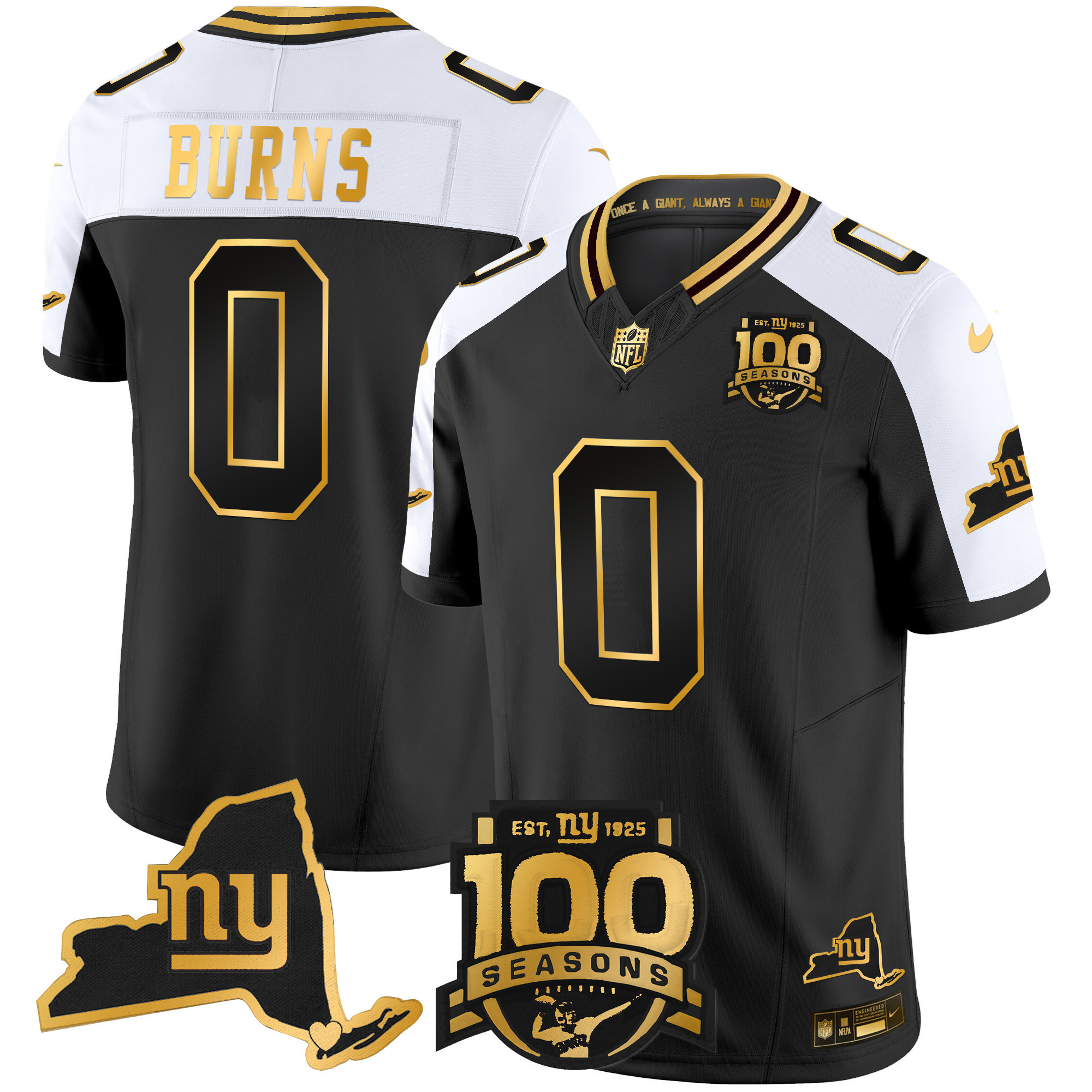 Brian Burns Men's New York Giants 100th Season & State Patch Gold Vapor Limited Alternate Jersey - All Stitched
