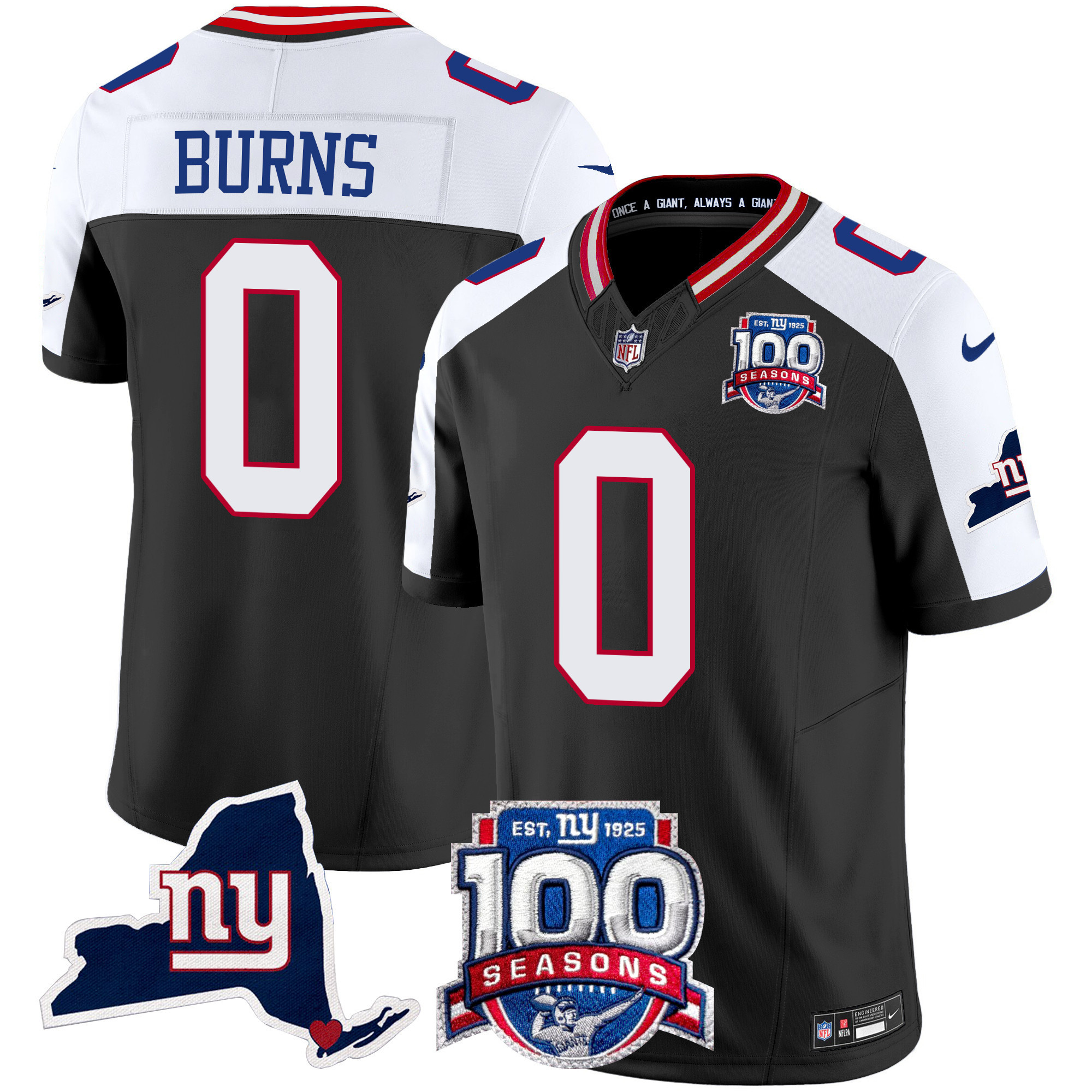 Brian Burns Men's New York Giants 100th Season & State Patch Vapor Limited Black Alternate Jersey - All Stitched