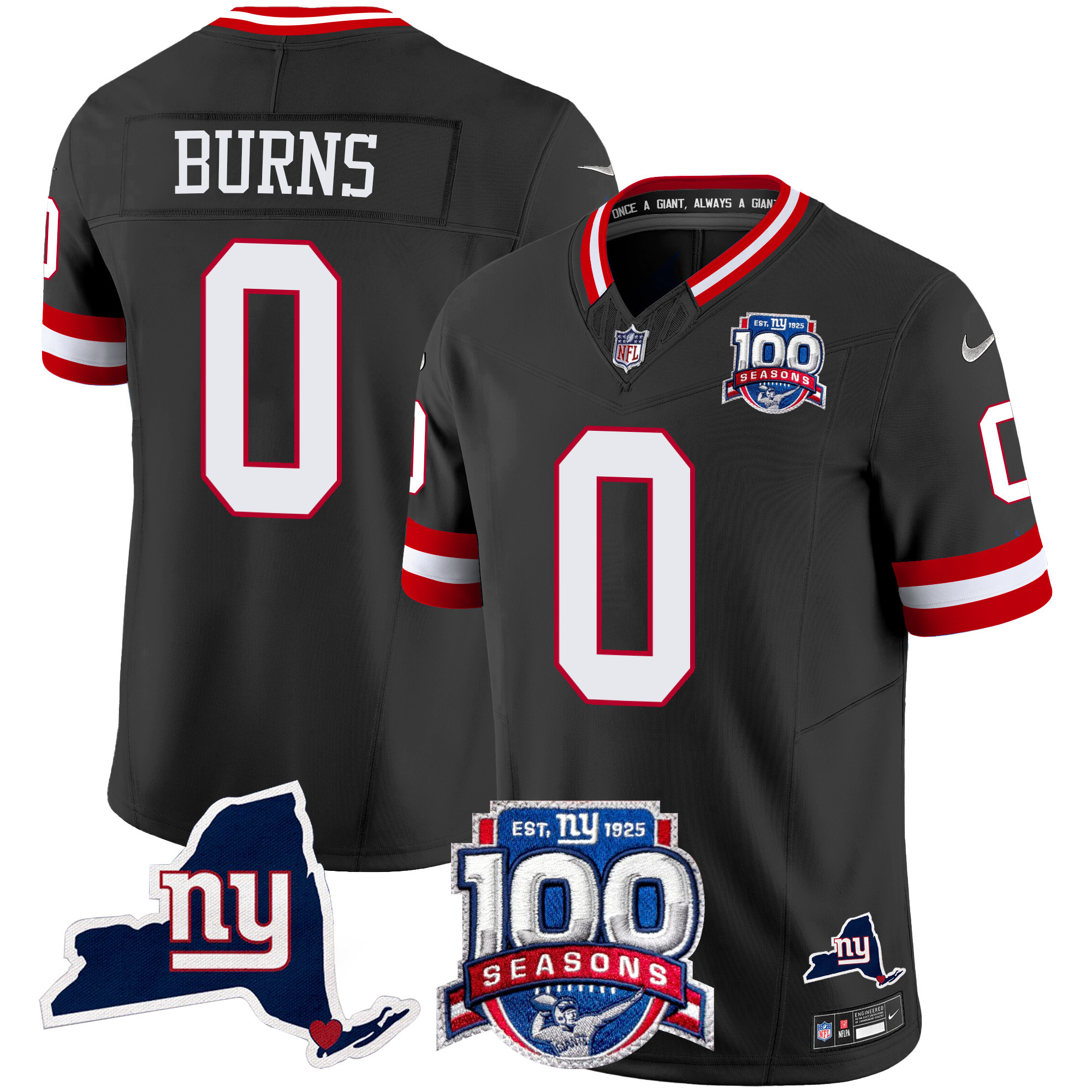 Brian Burns Men's New York Giants 100th Season & State Patch Vapor Limited Black Jersey - All Stitched