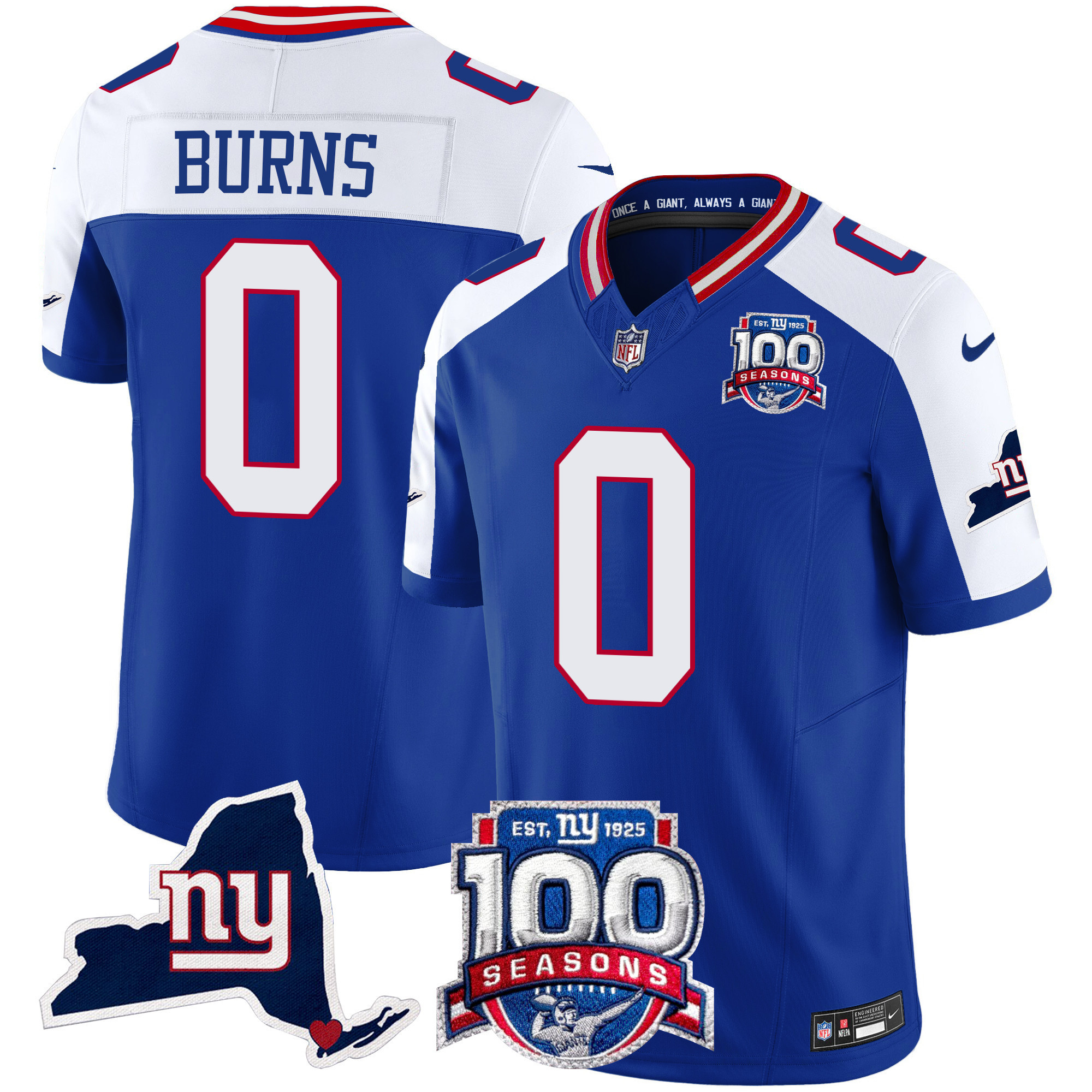 Brian Burns Men's New York Giants 100th Season & State Patch Vapor Limited Royal Alternate Jersey - All Stitched