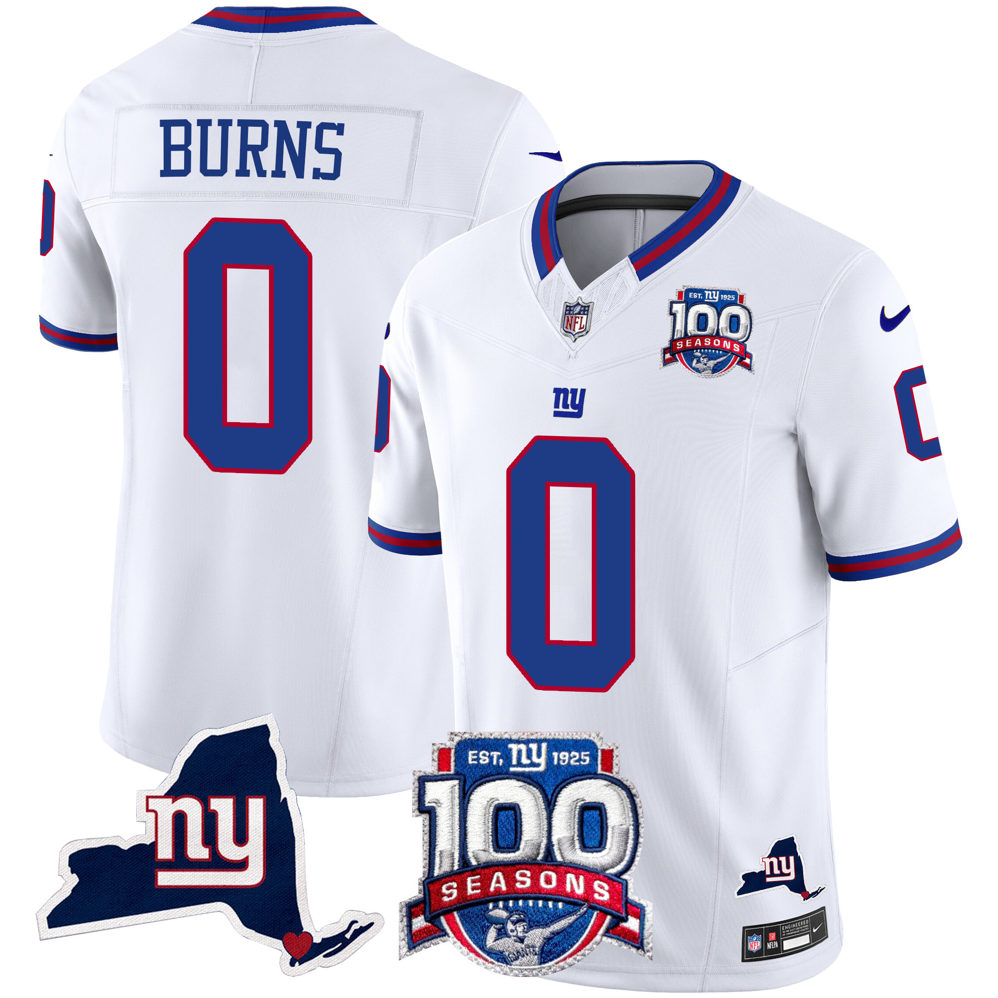 Brian Burns Men's New York Giants 100th Season & State Patch Vapor Limited White Jersey - All Stitched