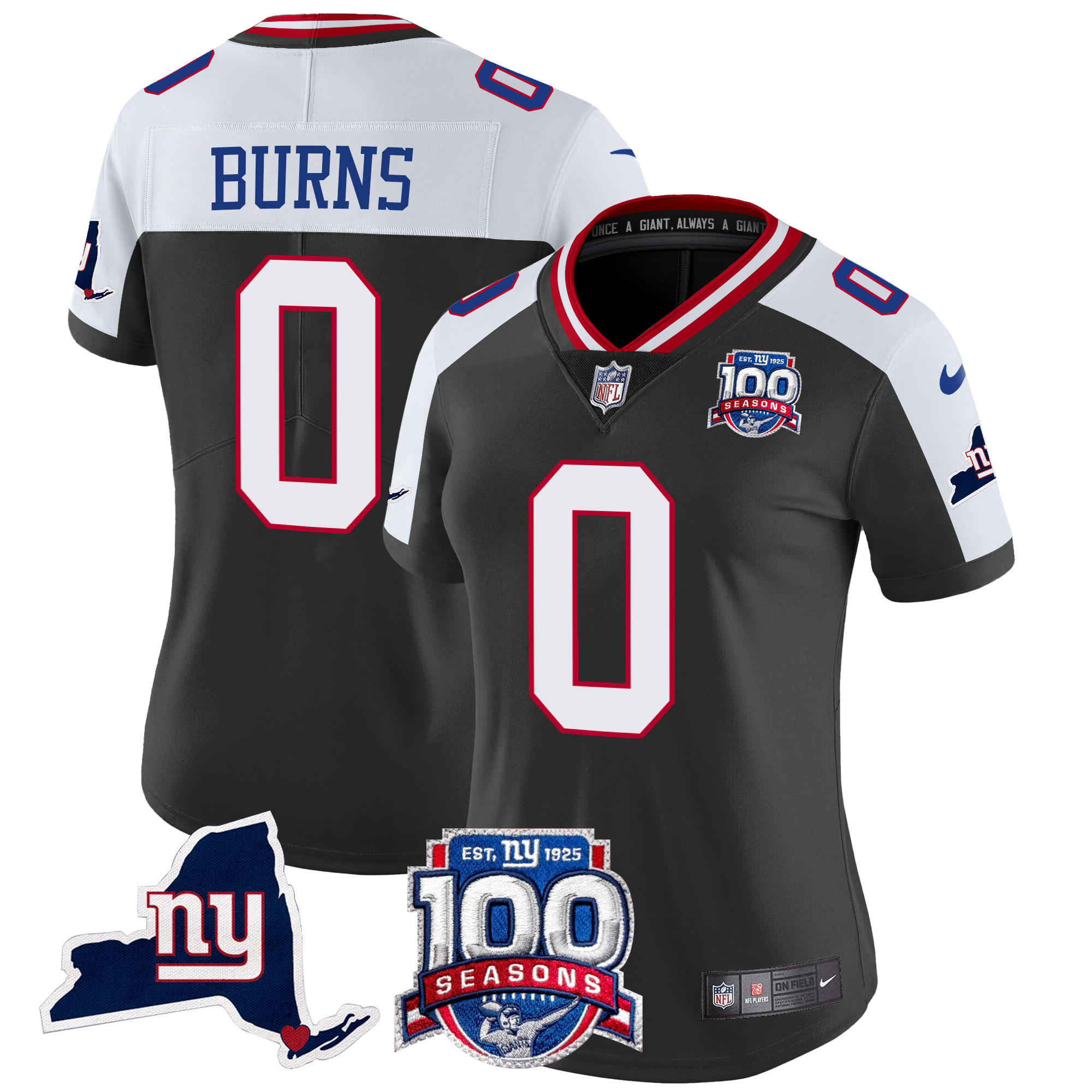 Brian Burns Women's New York Giants 100th Season & State Patch Vapor Limited Black Alternate Jersey - All Stitched