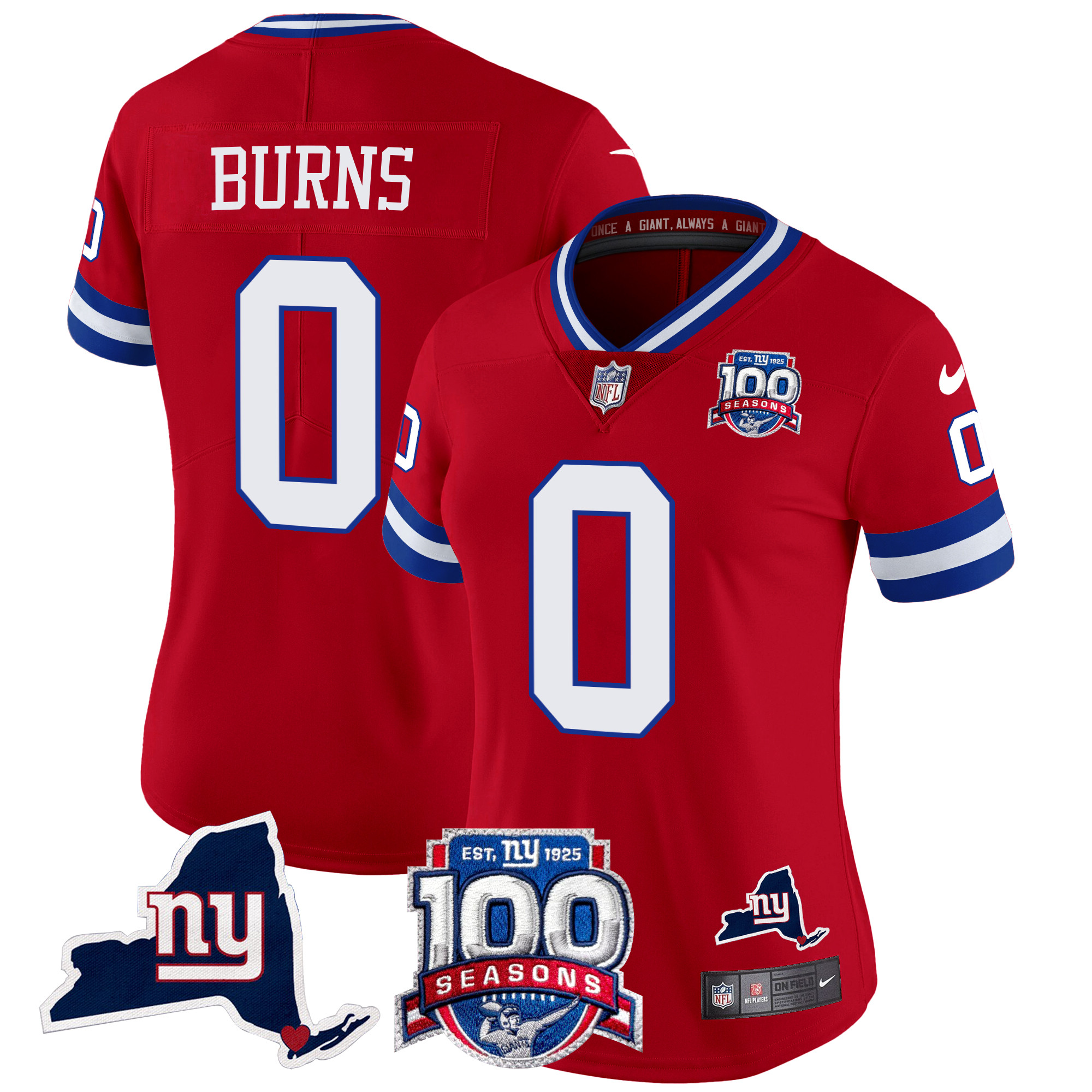 Brian Burns Women's New York Giants 100th Season & State Patch Vapor Limited Red Jersey - All Stitched