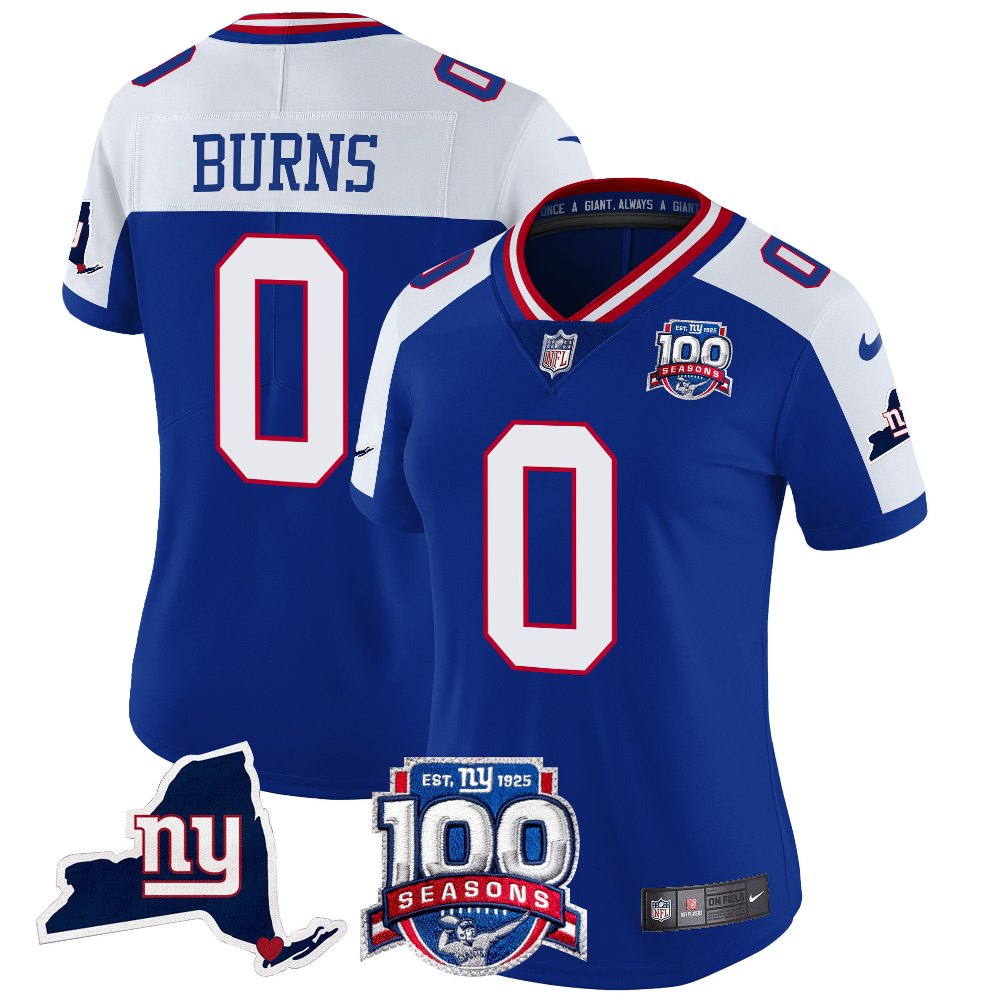Brian Burns Women's New York Giants 100th Season & State Patch Vapor Limited Royal Alternate Jersey - All Stitched