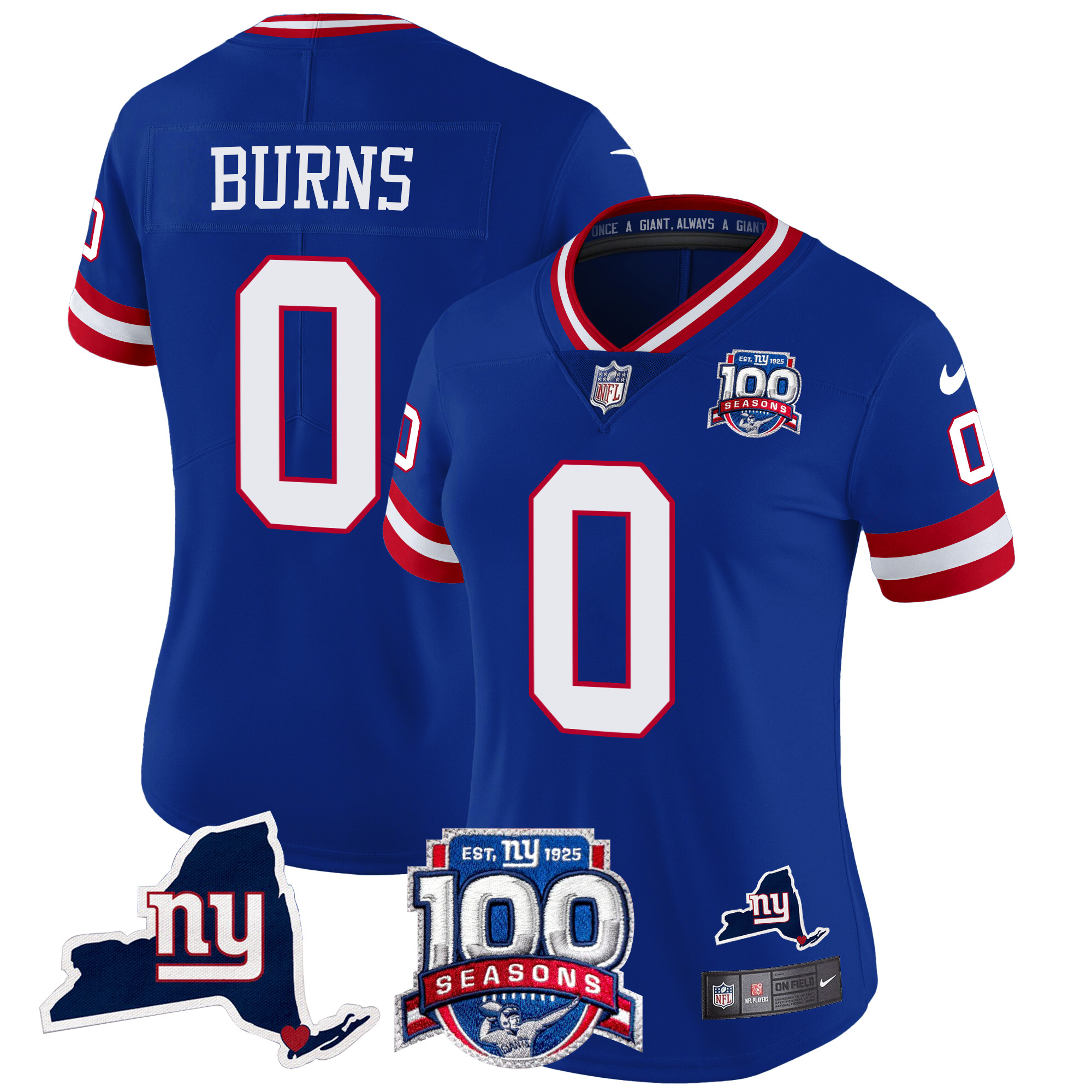Brian Burns Women's New York Giants 100th Season & State Patch Vapor Limited Royal Jersey - All Stitched