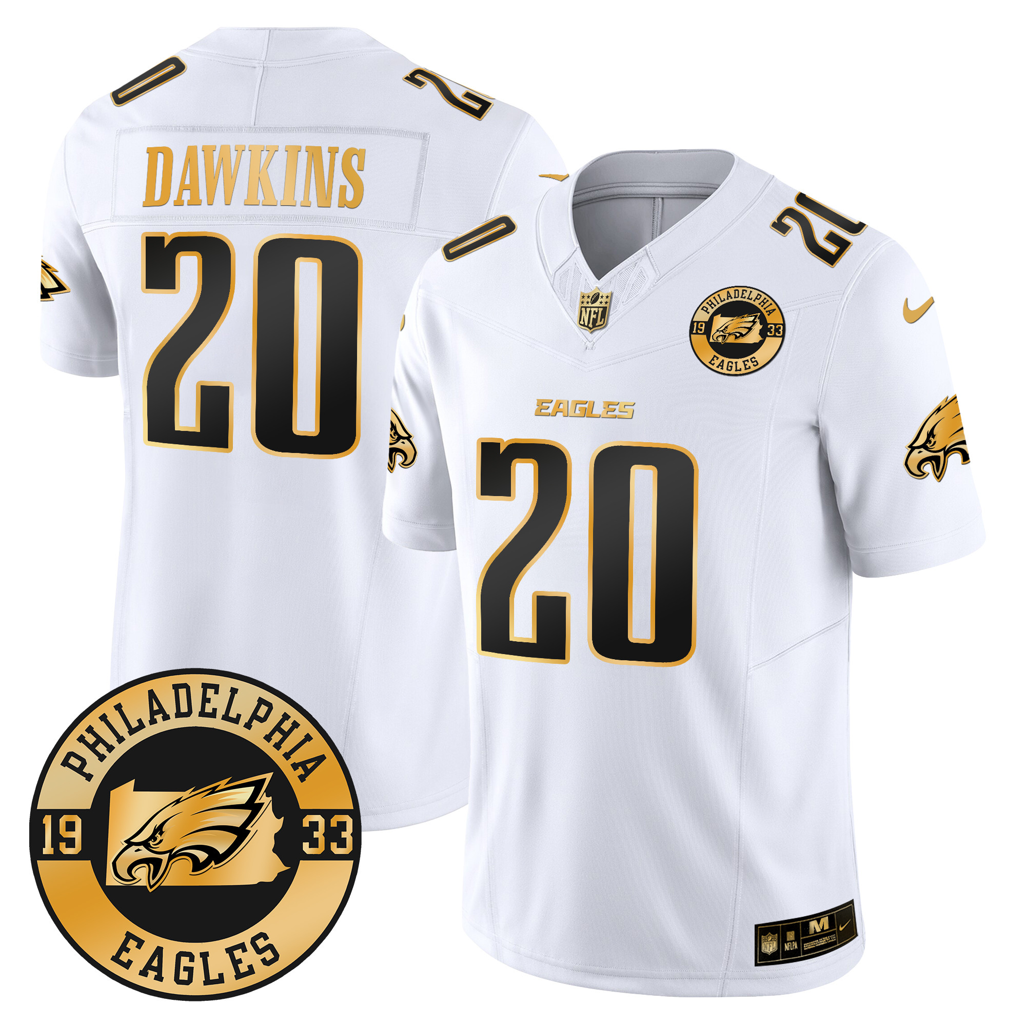 Brian Dawkins Men's Philadelphia Eagles 2024 Gold Vapor Limited White Gold Jersey - All Stitched