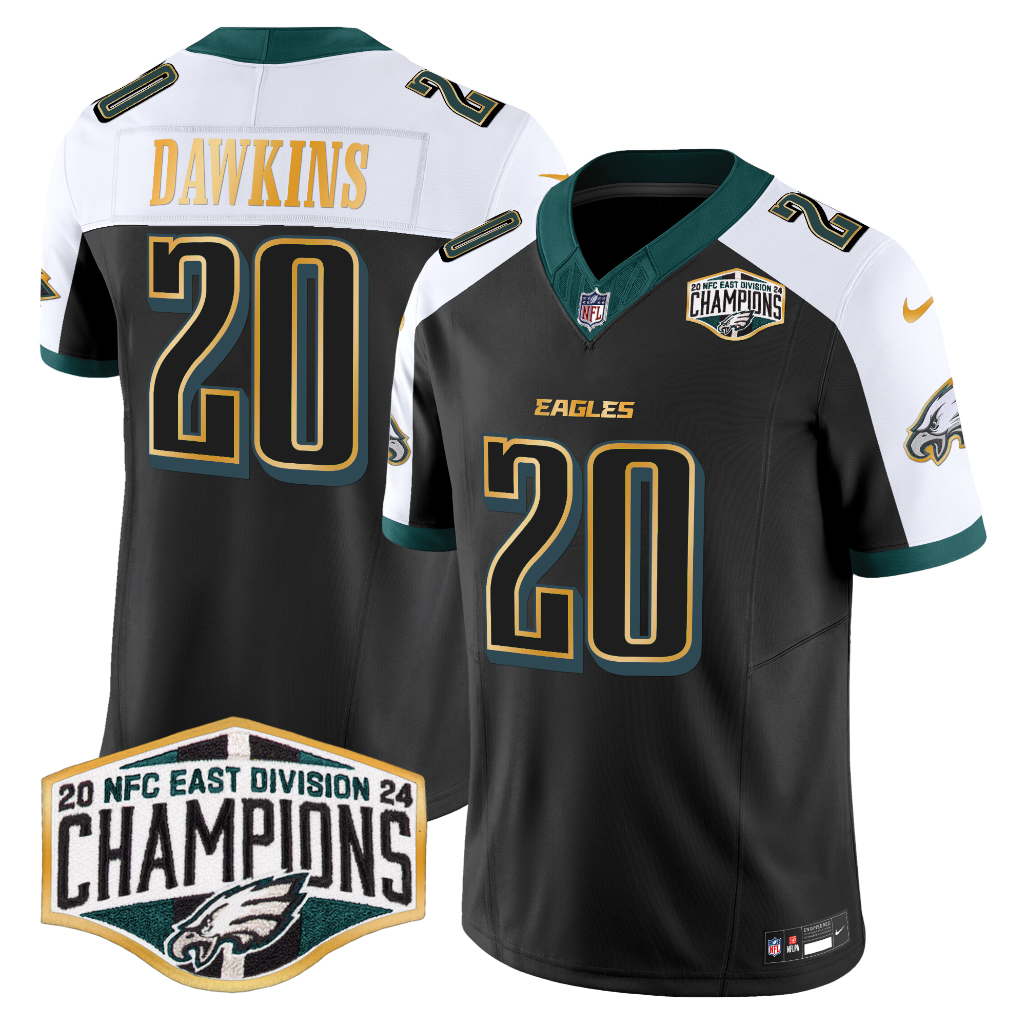 Brian Dawkins Men's Philadelphia Eagles 2024 NFC East Division Champions Gold Trim Vapor Limited Black Alternate Jersey - All Stitched