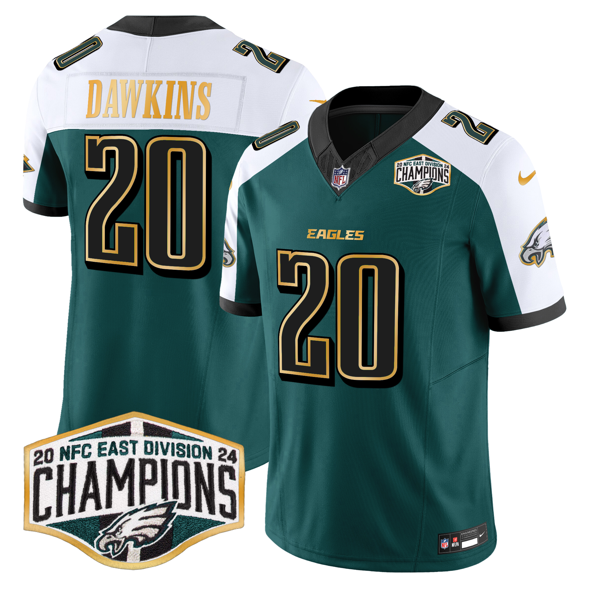 Brian Dawkins Men's Philadelphia Eagles 2024 NFC East Division Champions Gold Trim Vapor Limited Green Alternate Jersey - All Stitched