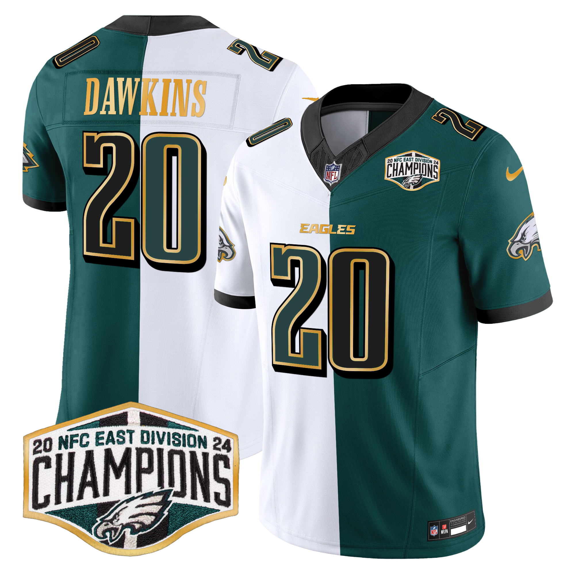 Brian Dawkins Men's Philadelphia Eagles 2024 NFC East Division Champions Gold Trim Vapor Limited Split Jersey - All Stitched