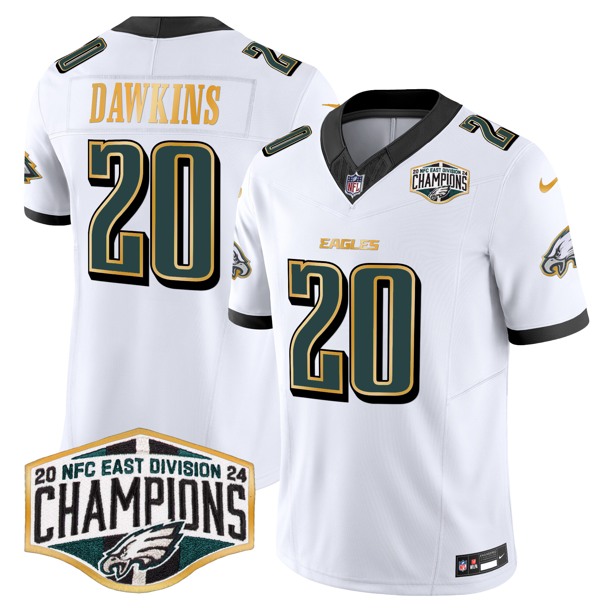 Brian Dawkins Men's Philadelphia Eagles 2024 NFC East Division Champions Gold Trim Vapor Limited White Jersey - All Stitched