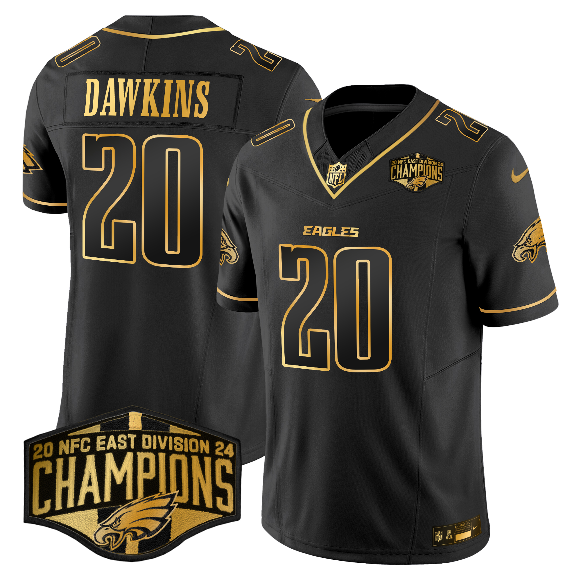 Brian Dawkins Men's Philadelphia Eagles 2024 NFC East Division Champions Gold Vapor Limited Black Gold Jersey - All Stitched