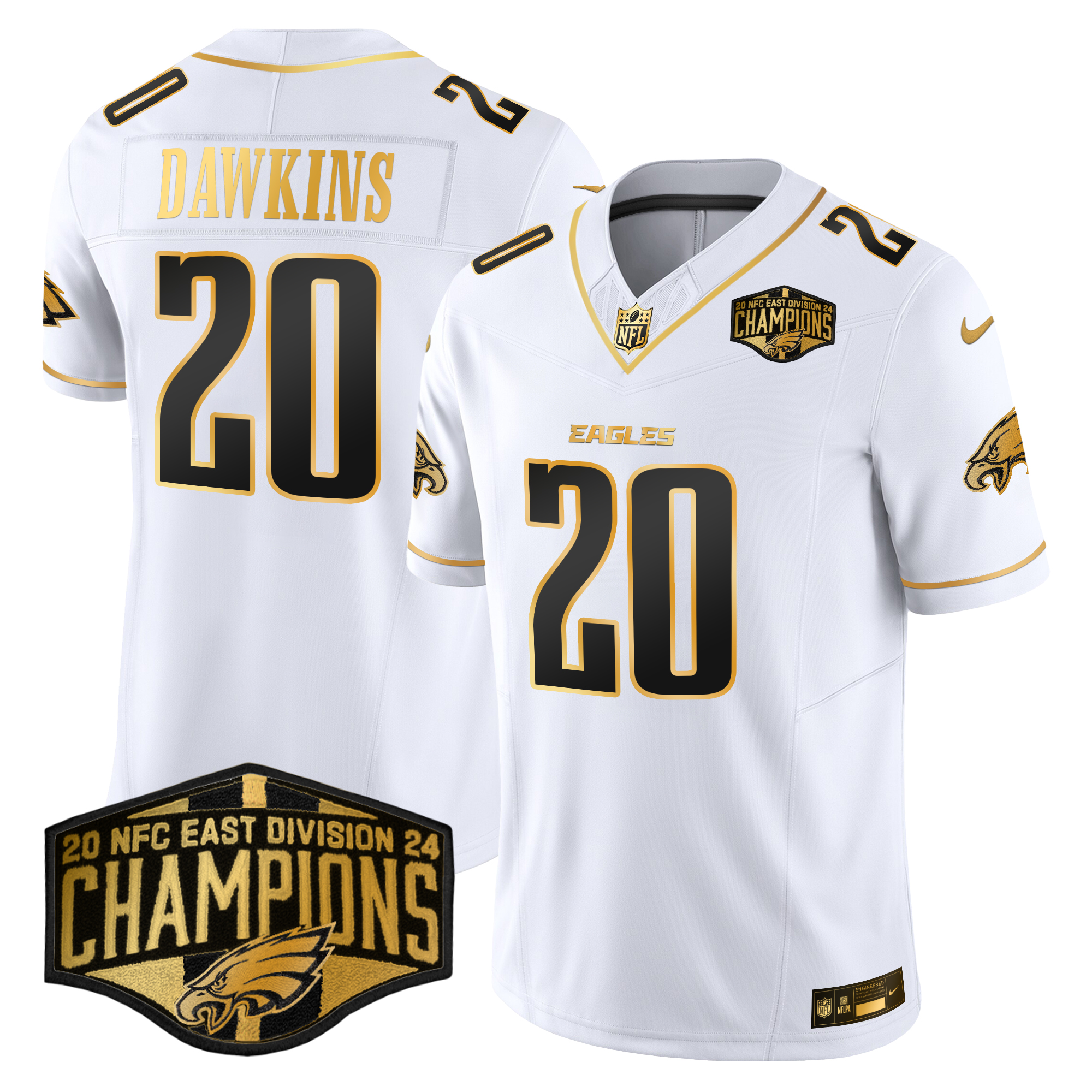 Brian Dawkins Men's Philadelphia Eagles 2024 NFC East Division Champions Gold Vapor Limited White Gold Jersey - All Stitched