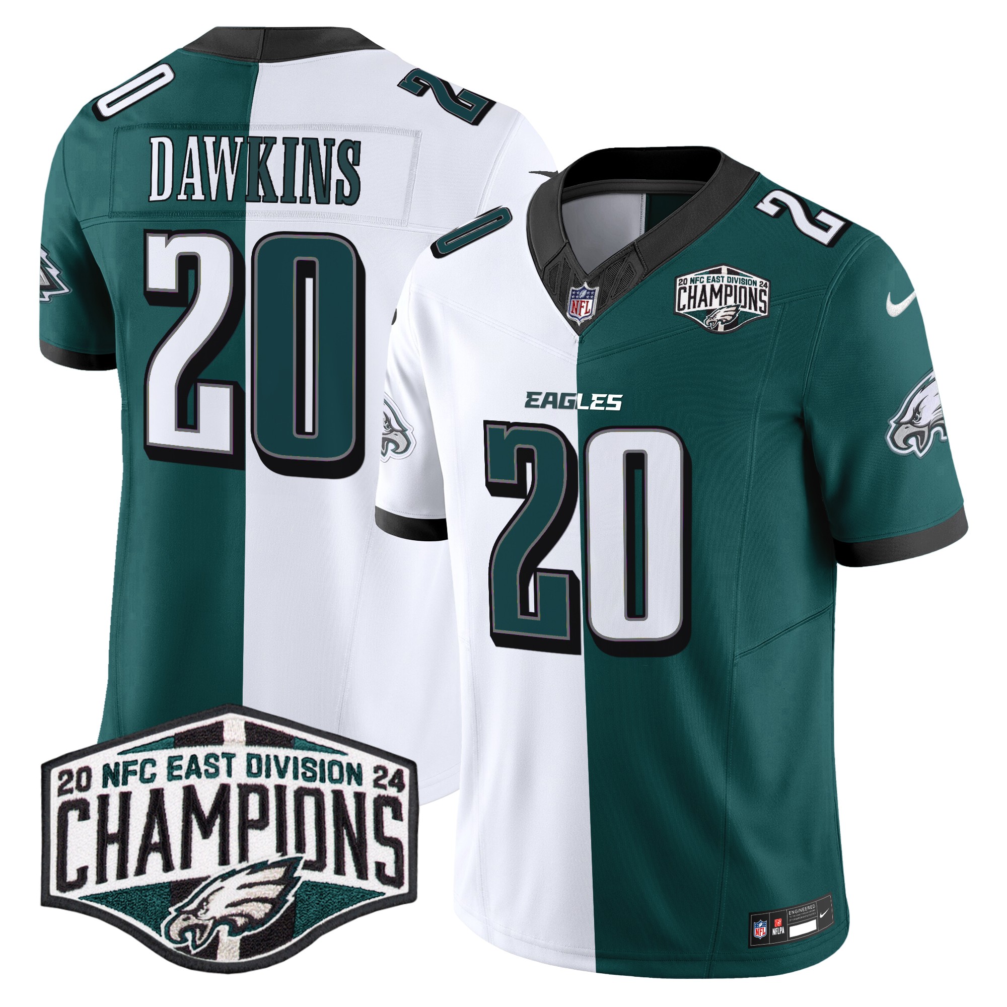 Brian Dawkins Men's Philadelphia Eagles 2024 NFC East Division Champions Vapor Limited Split Jersey - All Stitched