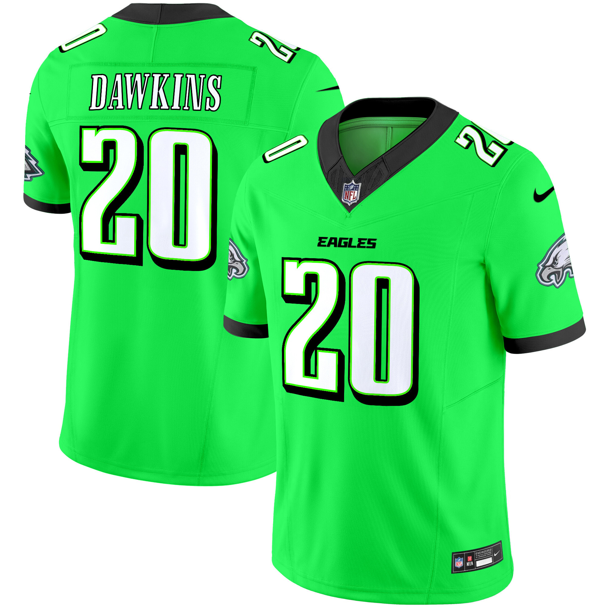 Brian Dawkins Men's Philadelphia Eagles 2024 Practice Vapor Limited Green Neon Jersey - All Stitched