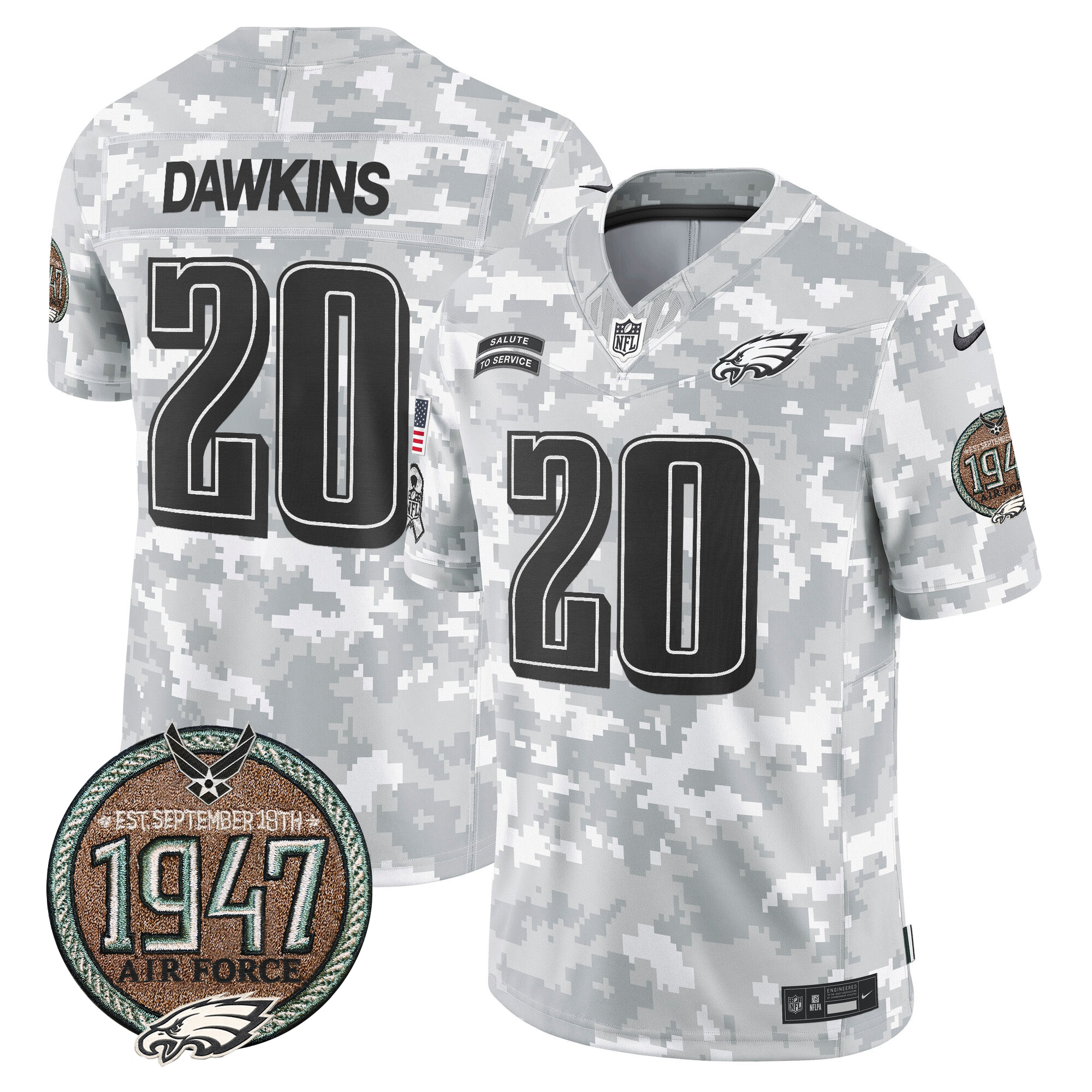 Brian Dawkins Men's Philadelphia Eagles 2024 Salute to Service Establishment Year Patch Vapor Limited Air Force Jersey - All Stitched