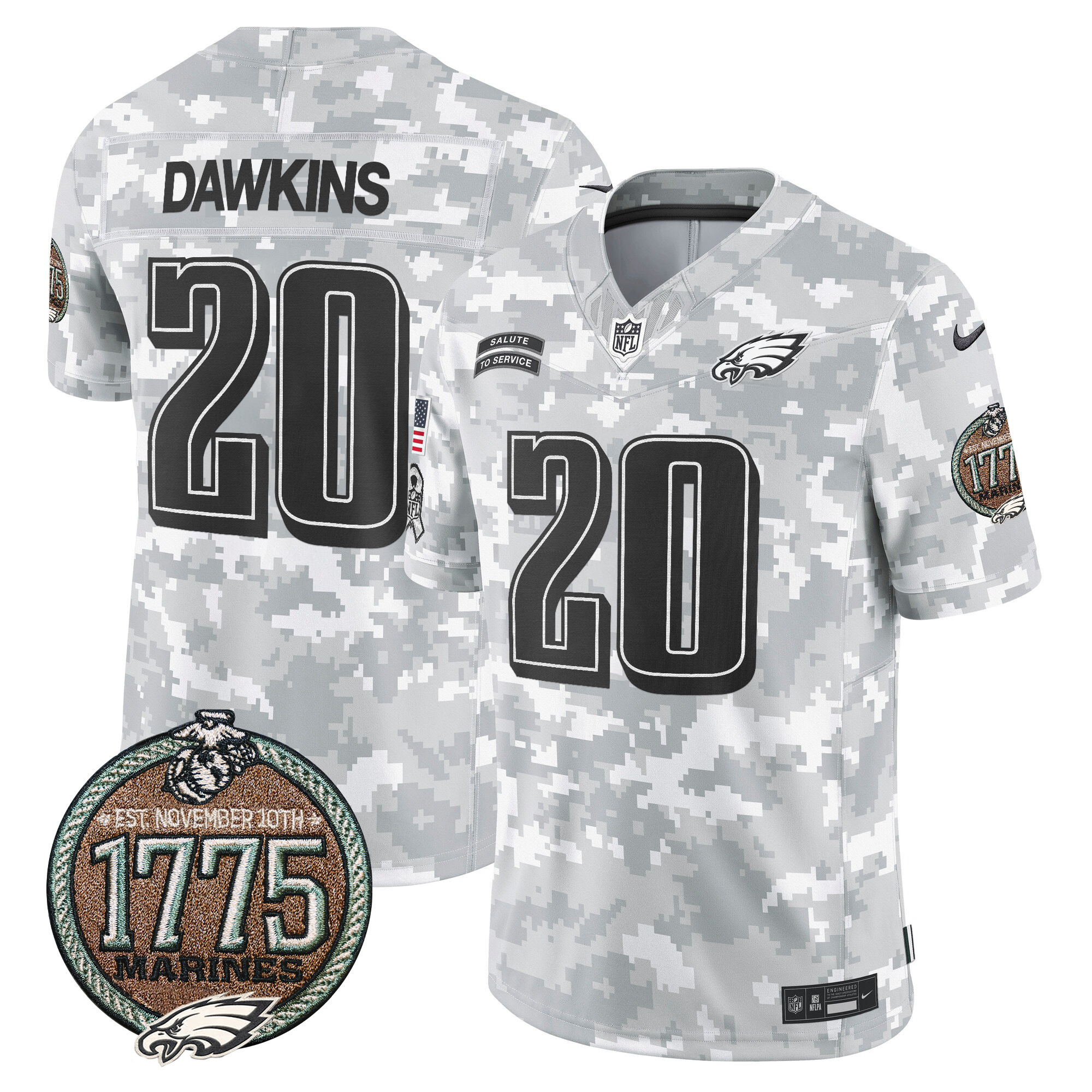 Brian Dawkins Men's Philadelphia Eagles 2024 Salute to Service Establishment Year Patch Vapor Limited Marines Jersey - All Stitched