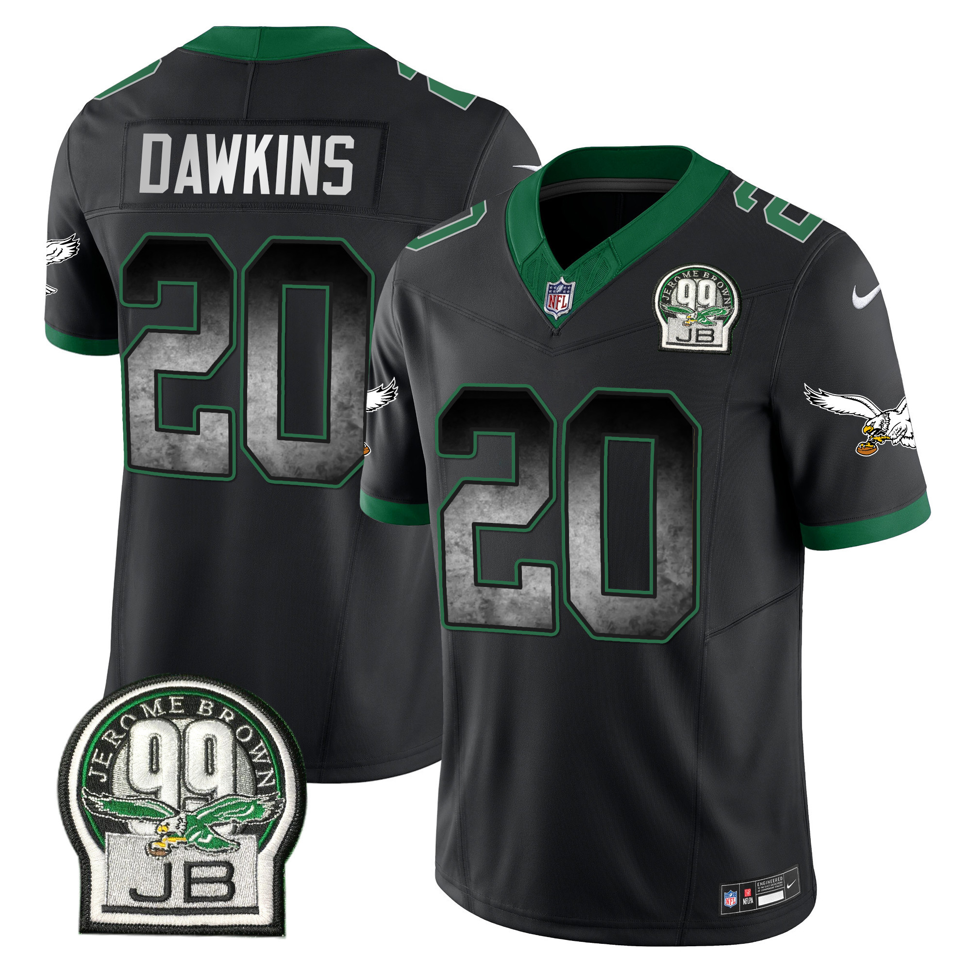 Brian Dawkins Men's Philadelphia Eagles Arch Smoke Kelly Green Vapor Black Jersey - All Stitched