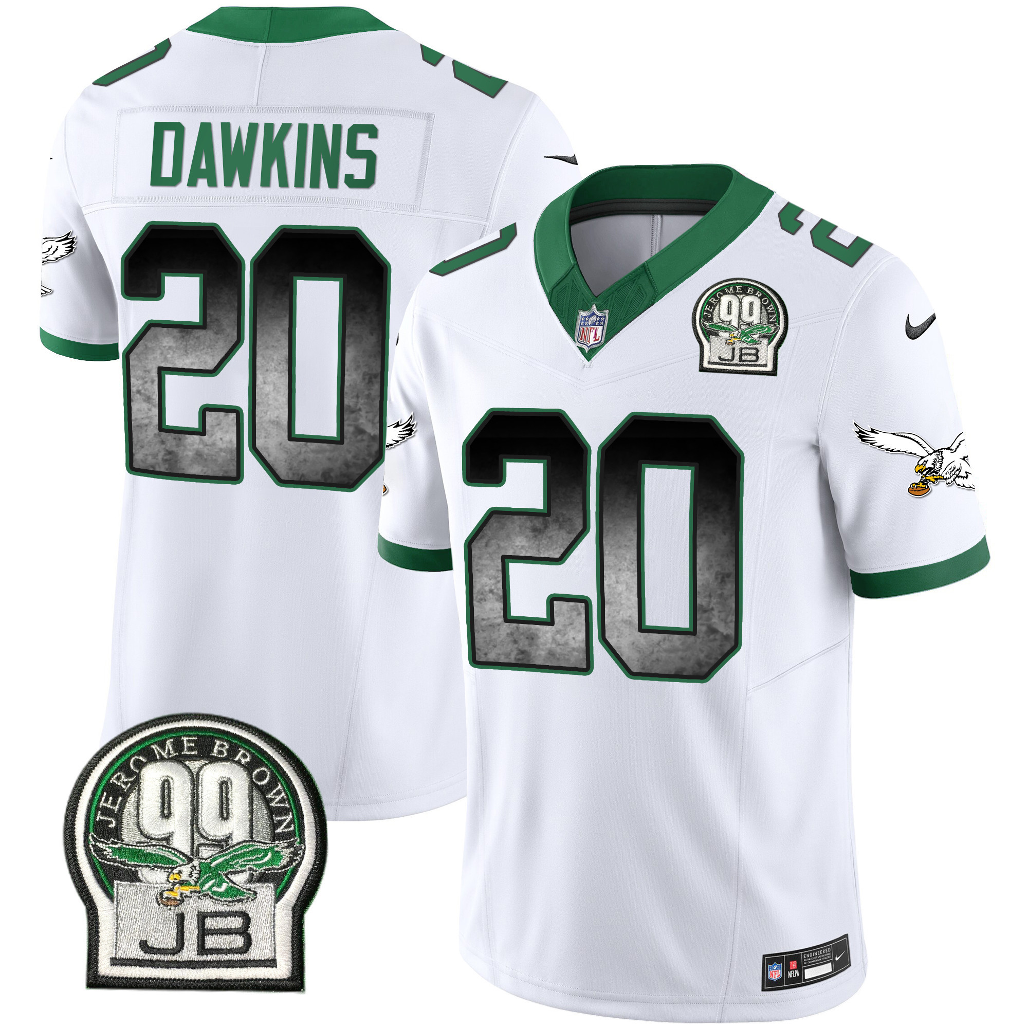 Brian Dawkins Men's Philadelphia Eagles Arch Smoke Kelly Green Vapor Kelly White Jersey - All Stitched