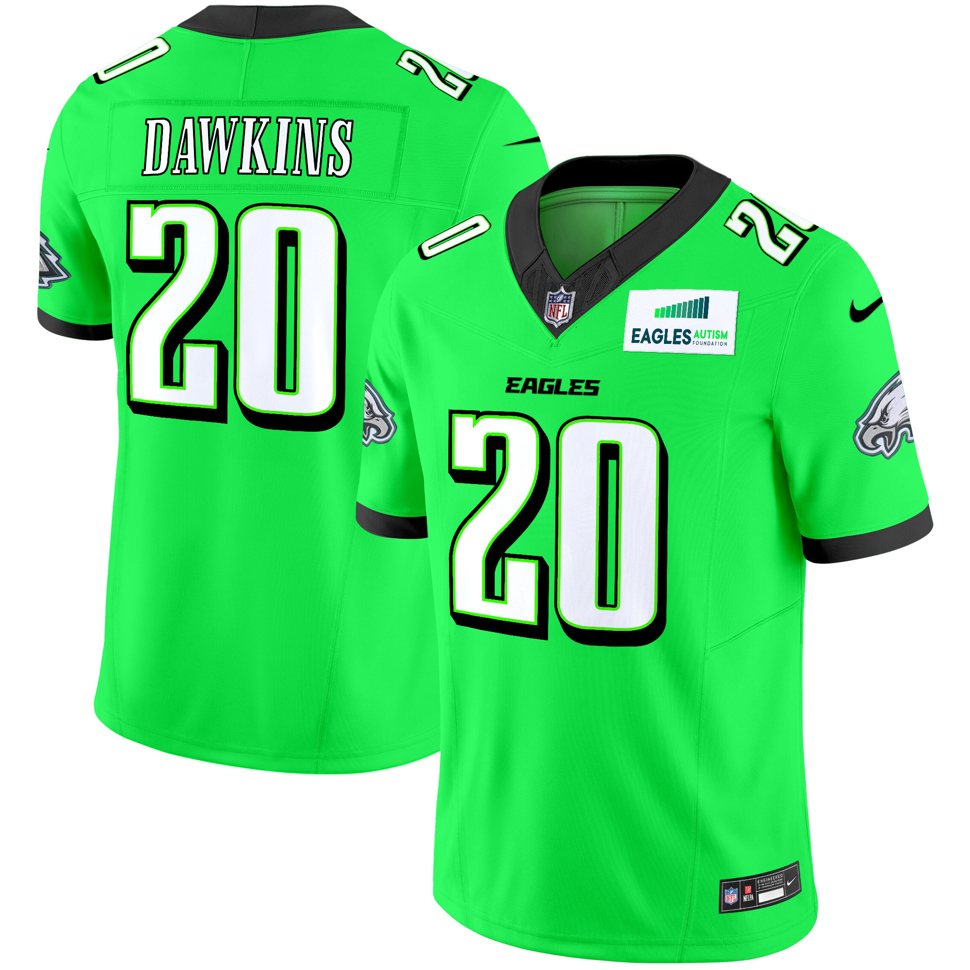 Brian Dawkins Men's Philadelphia Eagles Autism Foundation Patch Vapor Limited Green Neon Jersey - All Stitched
