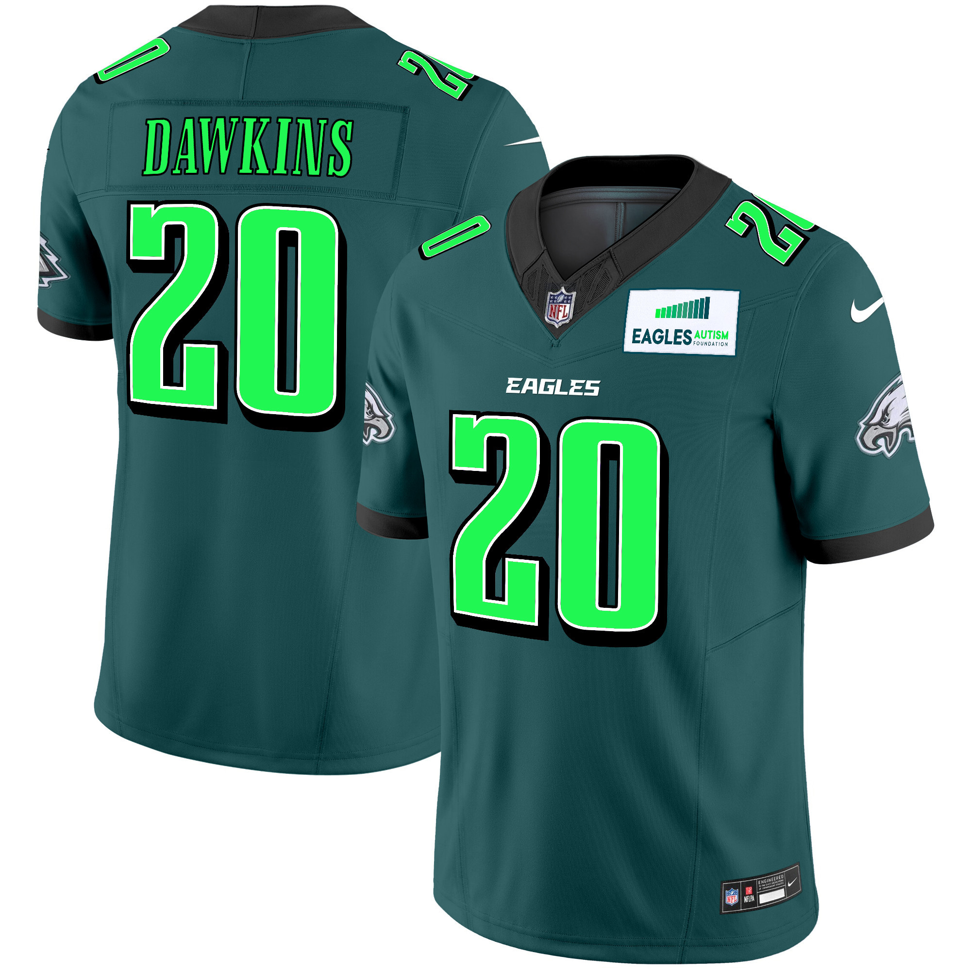 Brian Dawkins Men's Philadelphia Eagles Autism Foundation Patch Vapor Limited Midnight Green Jersey - All Stitched