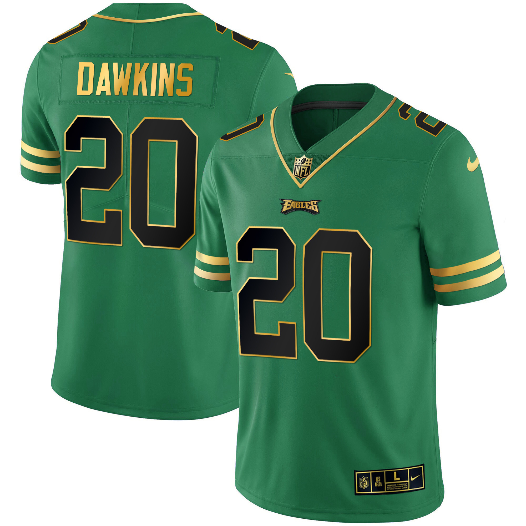 Brian Dawkins Men's Philadelphia Eagles Gold & Kelly Vapor Kelly Green Jersey - All Stitched