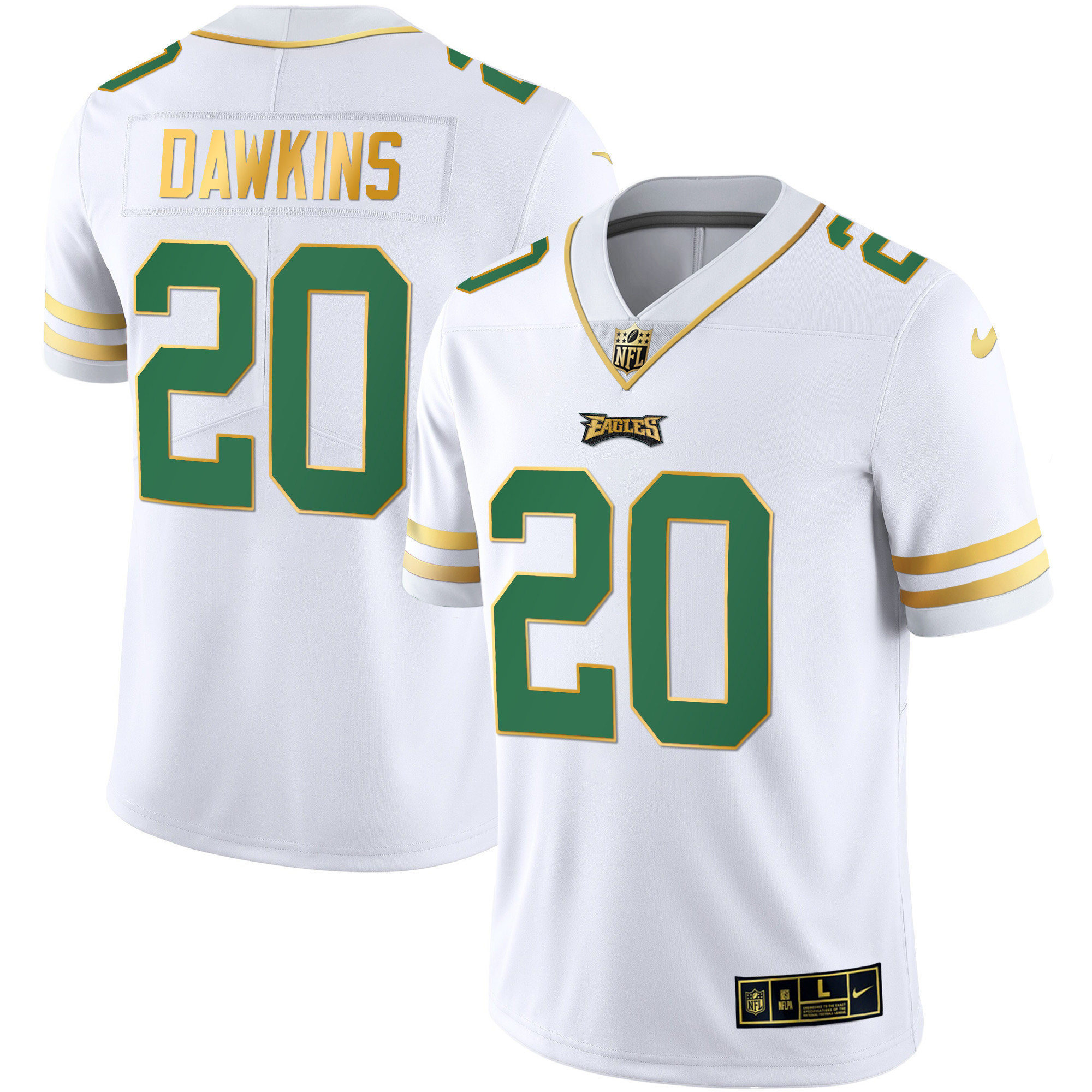 Brian Dawkins Men's Philadelphia Eagles Gold & Kelly Vapor Kelly White Jersey - All Stitched