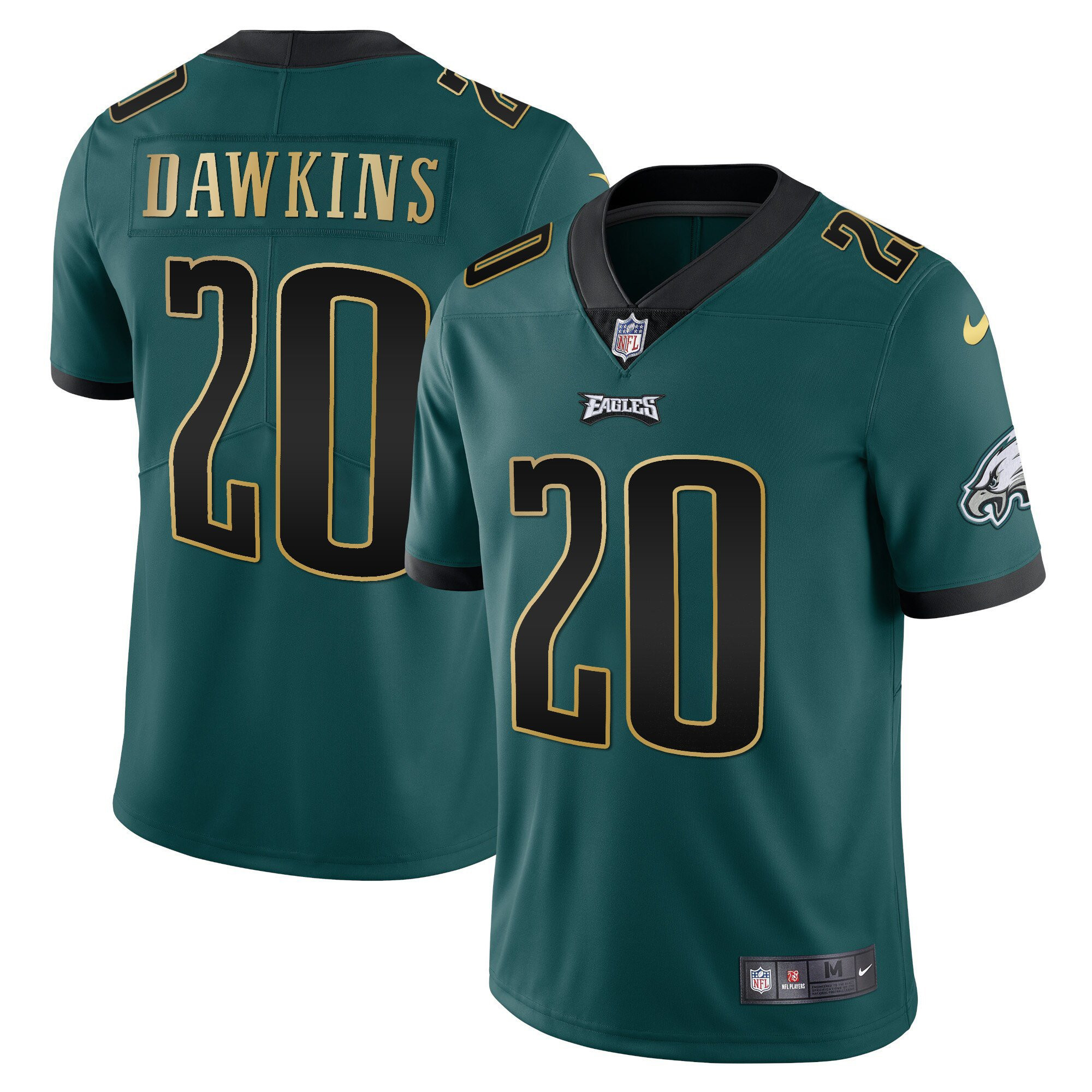 Brian Dawkins Men's Philadelphia Eagles Gold Trim Vapor Player Midnight Green Gold Trim Jersey - All Stitched
