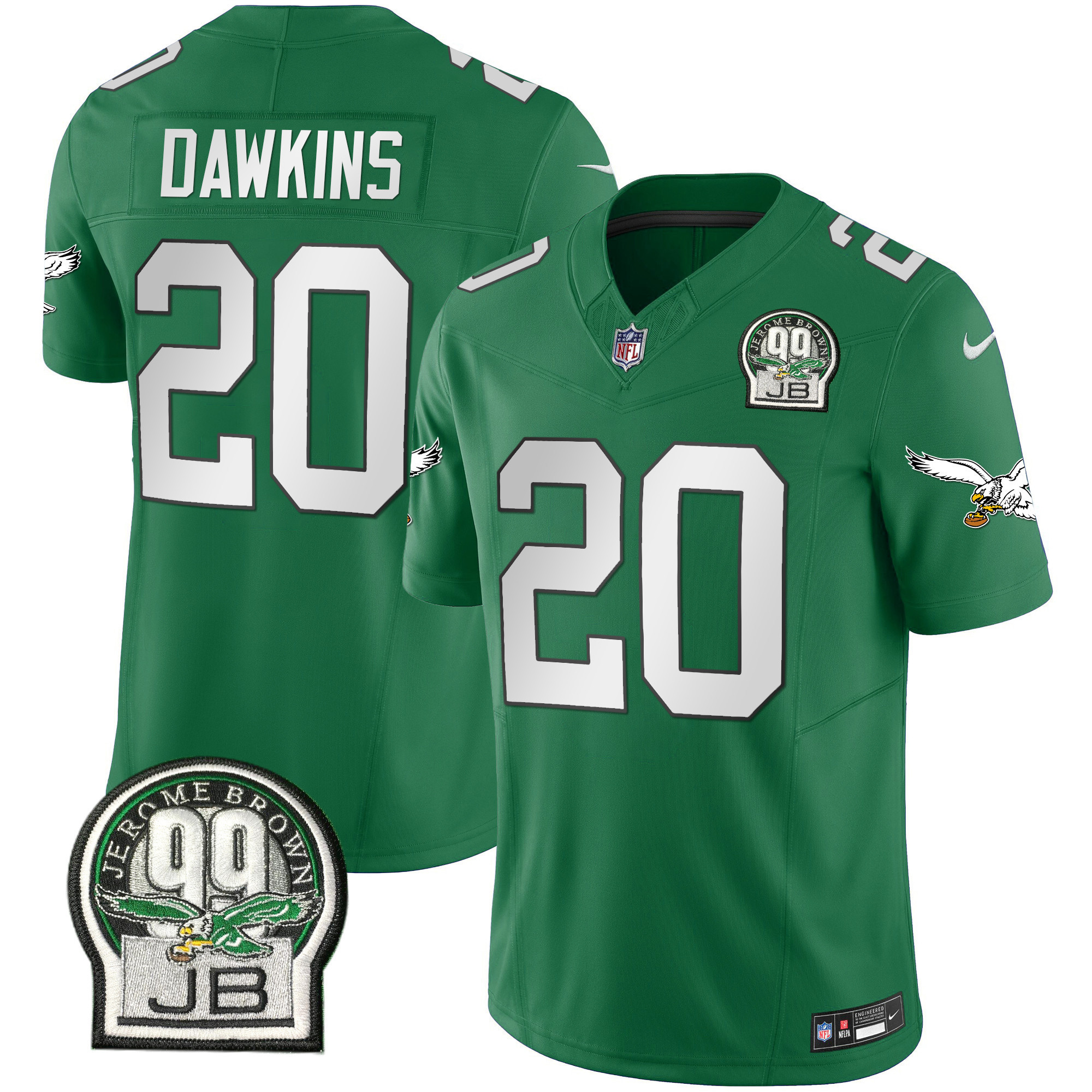 Brian Dawkins Men's Philadelphia Eagles Jerome Brown Patch Kelly Green Alternate Kelly Green Jersey - All Stitched